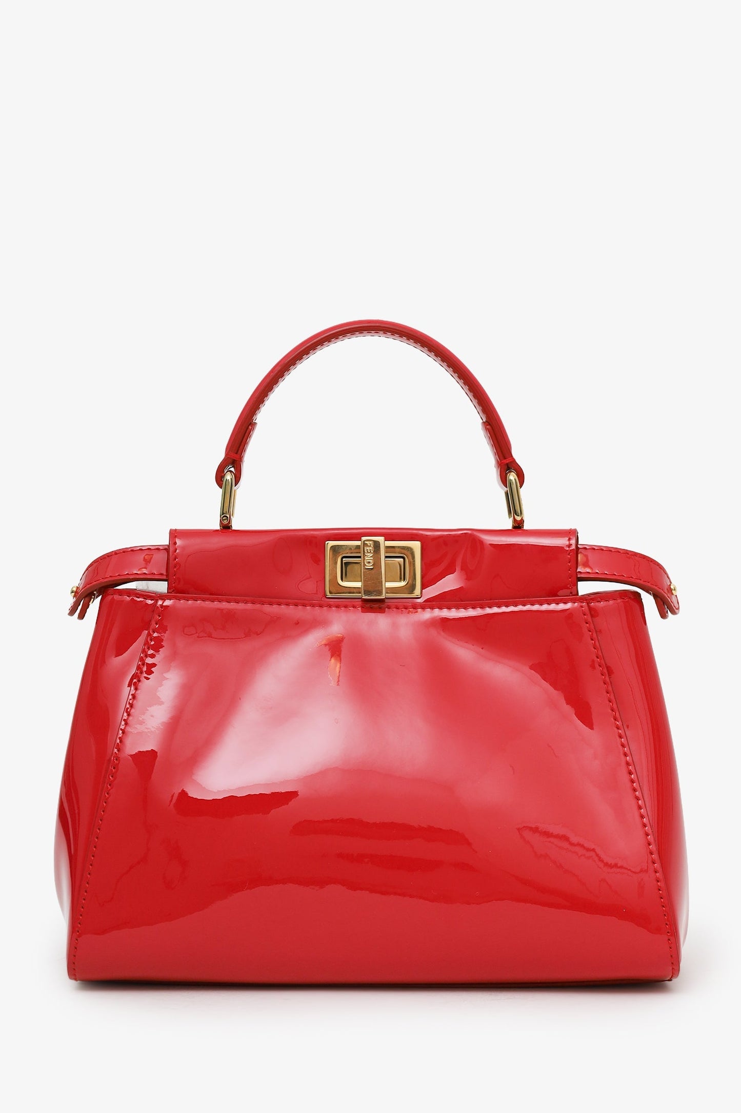 Fendi Red Patent Leather Peekaboo Mini Satchel Bag With Strap