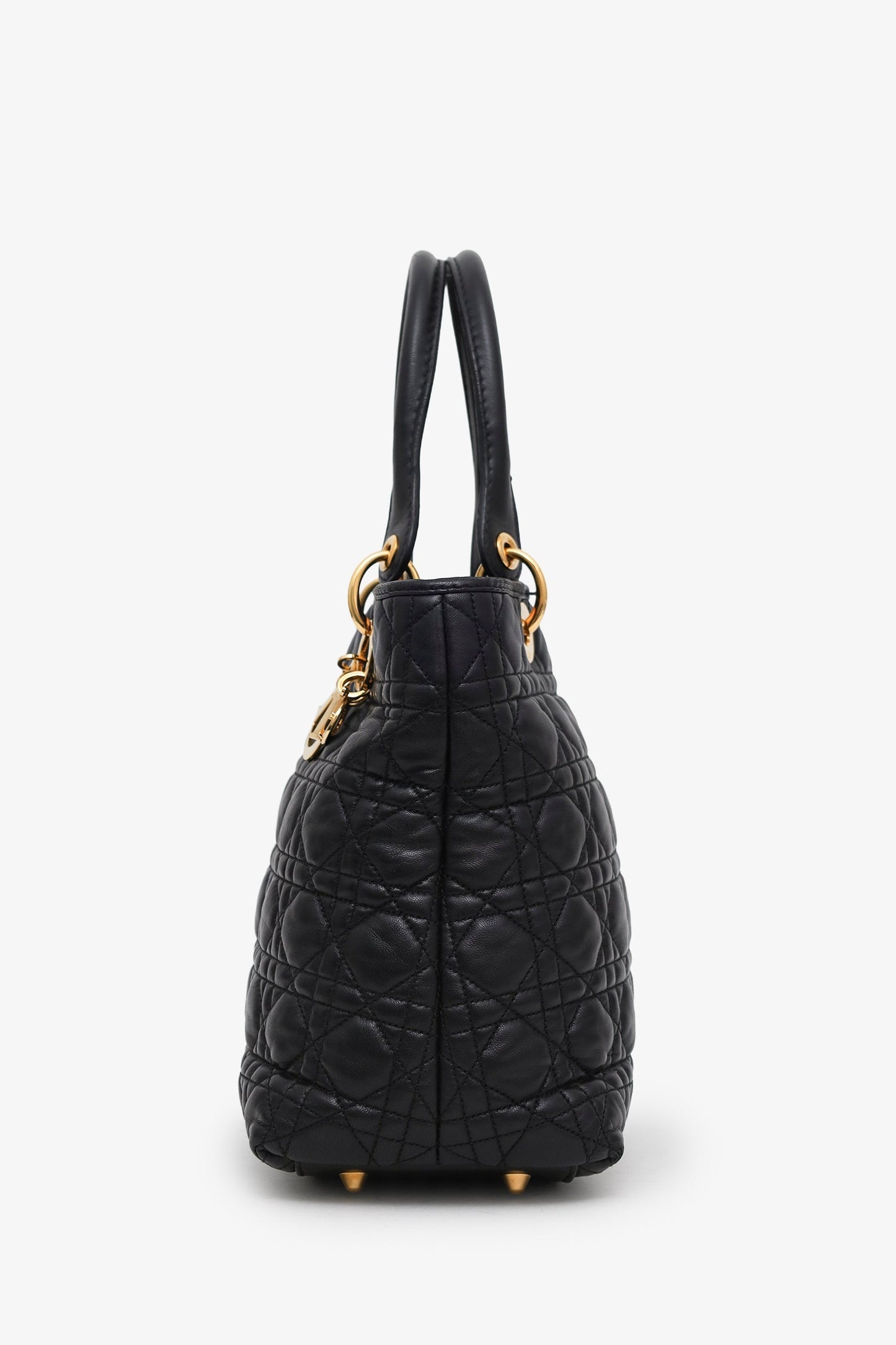 Christian Dior 2009 Black Quilted Soft Leather Lady Dior Tote