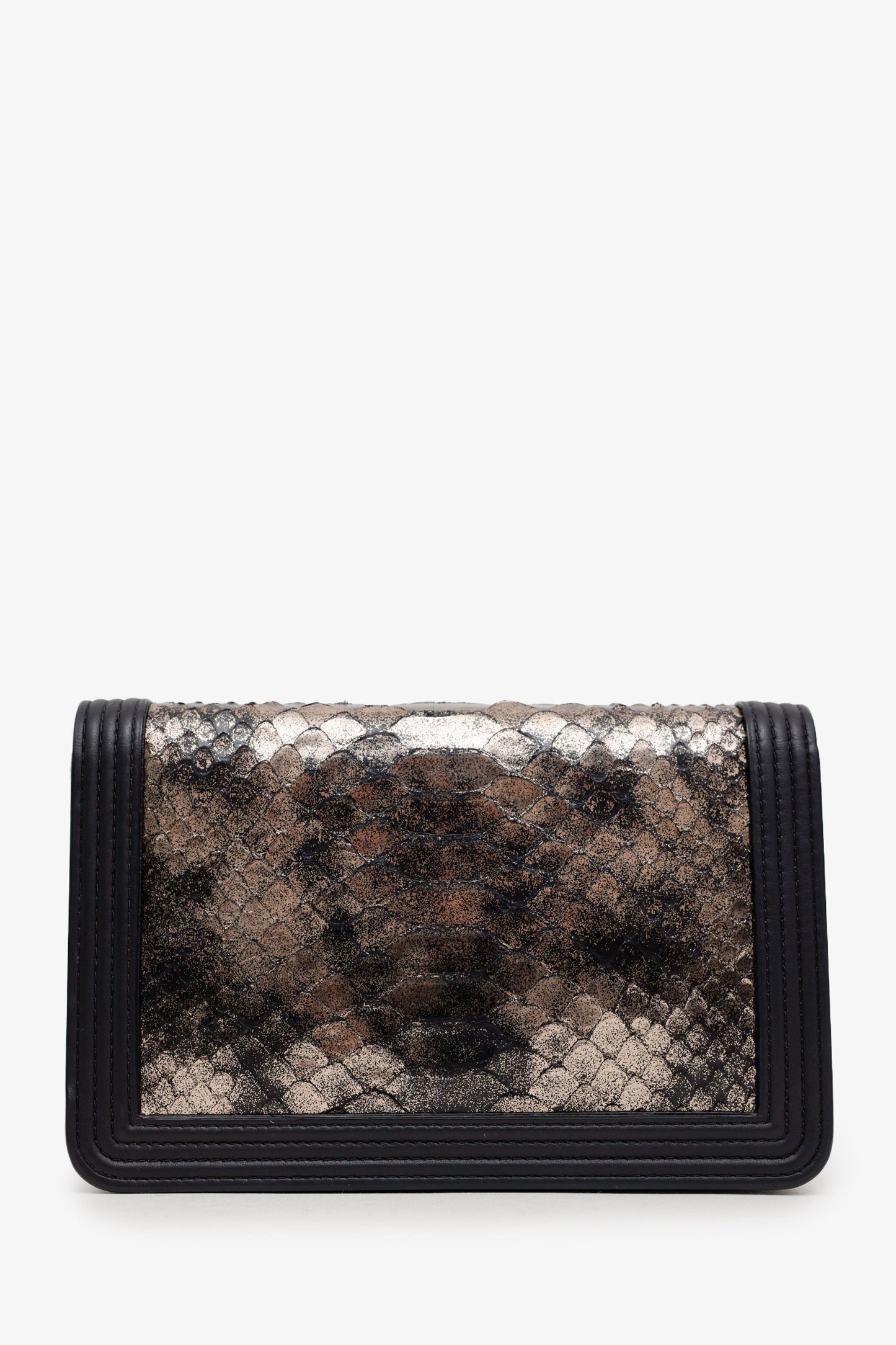 Chanel™ 2018-19 Black/Brown Python Leather Boy Wallet On Chain