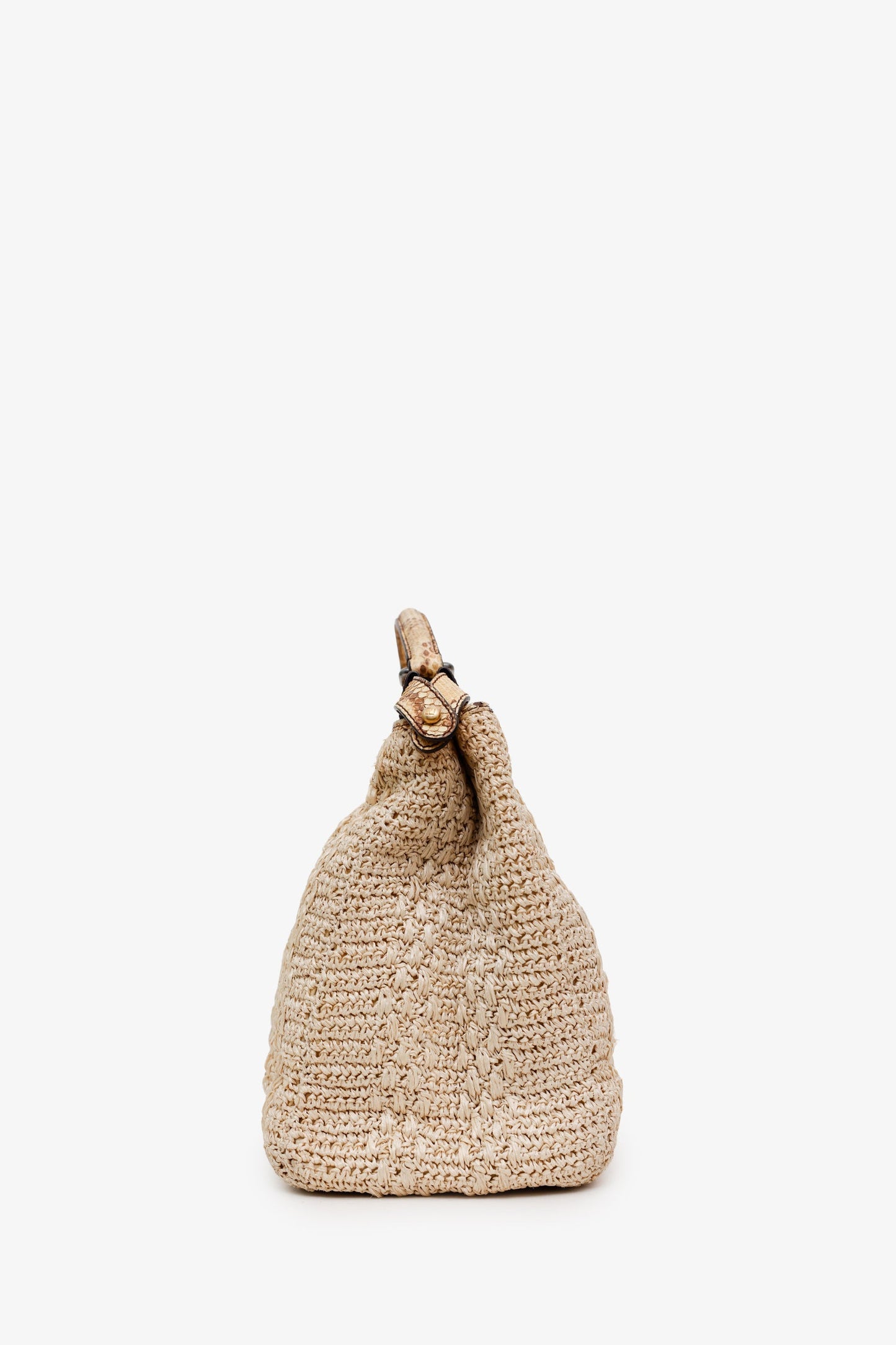 Fendi Beige Raffia and Snakeskin Large Peekaboo Satchel Bag