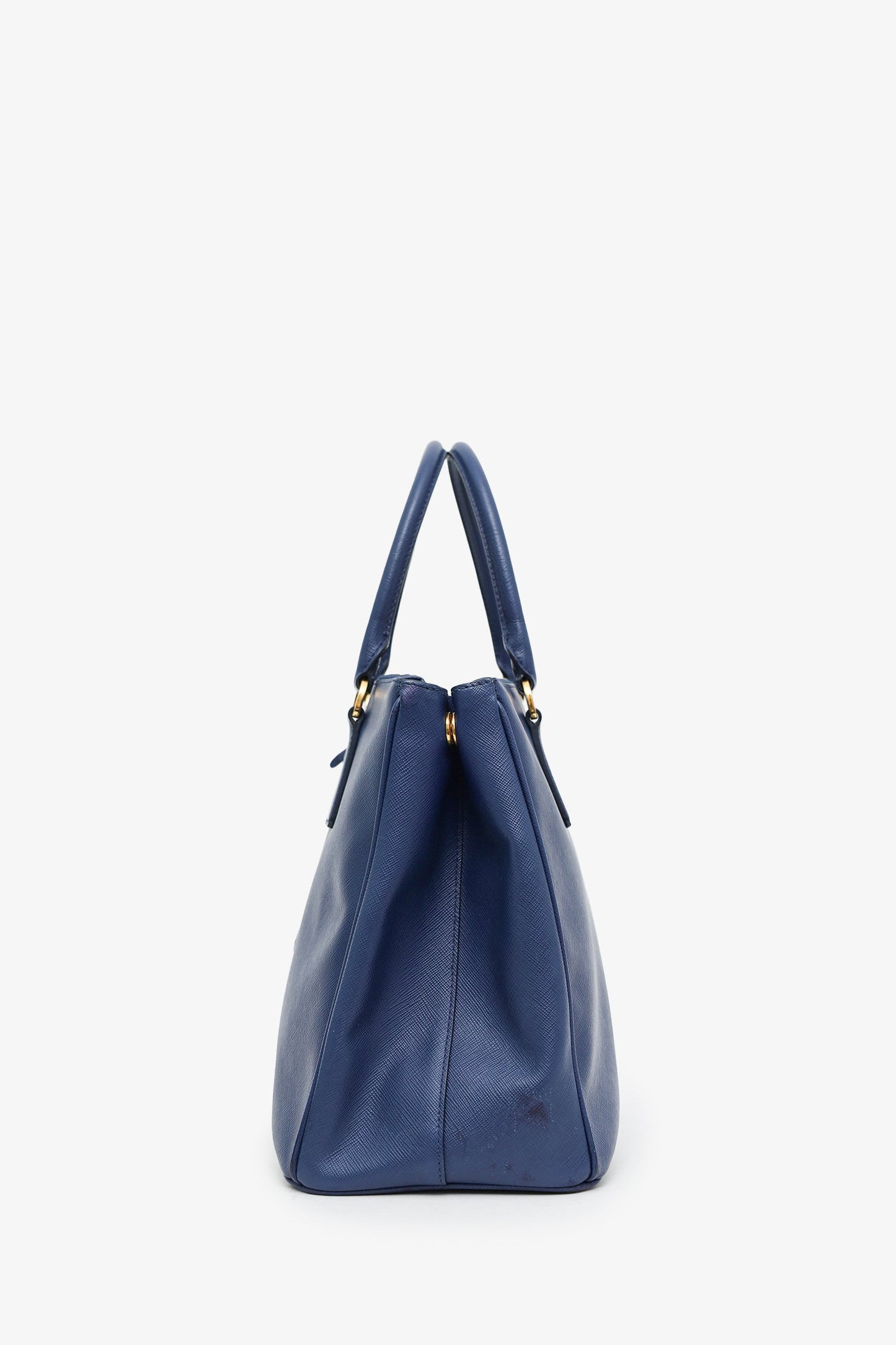 Prada Navy Saffiano Double Zip Medium Galleria Tote with Strap