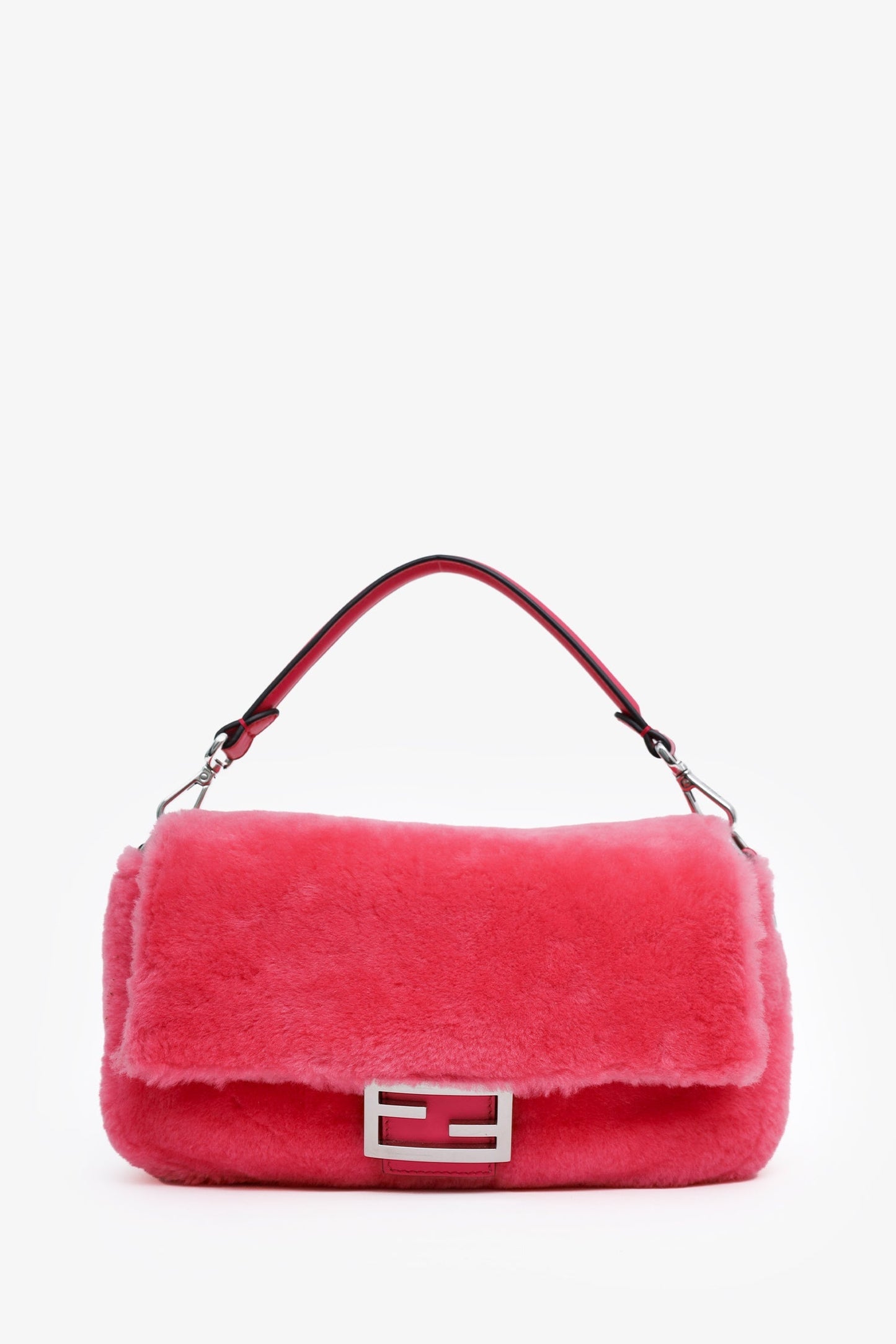 Fendi Pink Shearling Baguette NM Shoulder Bag