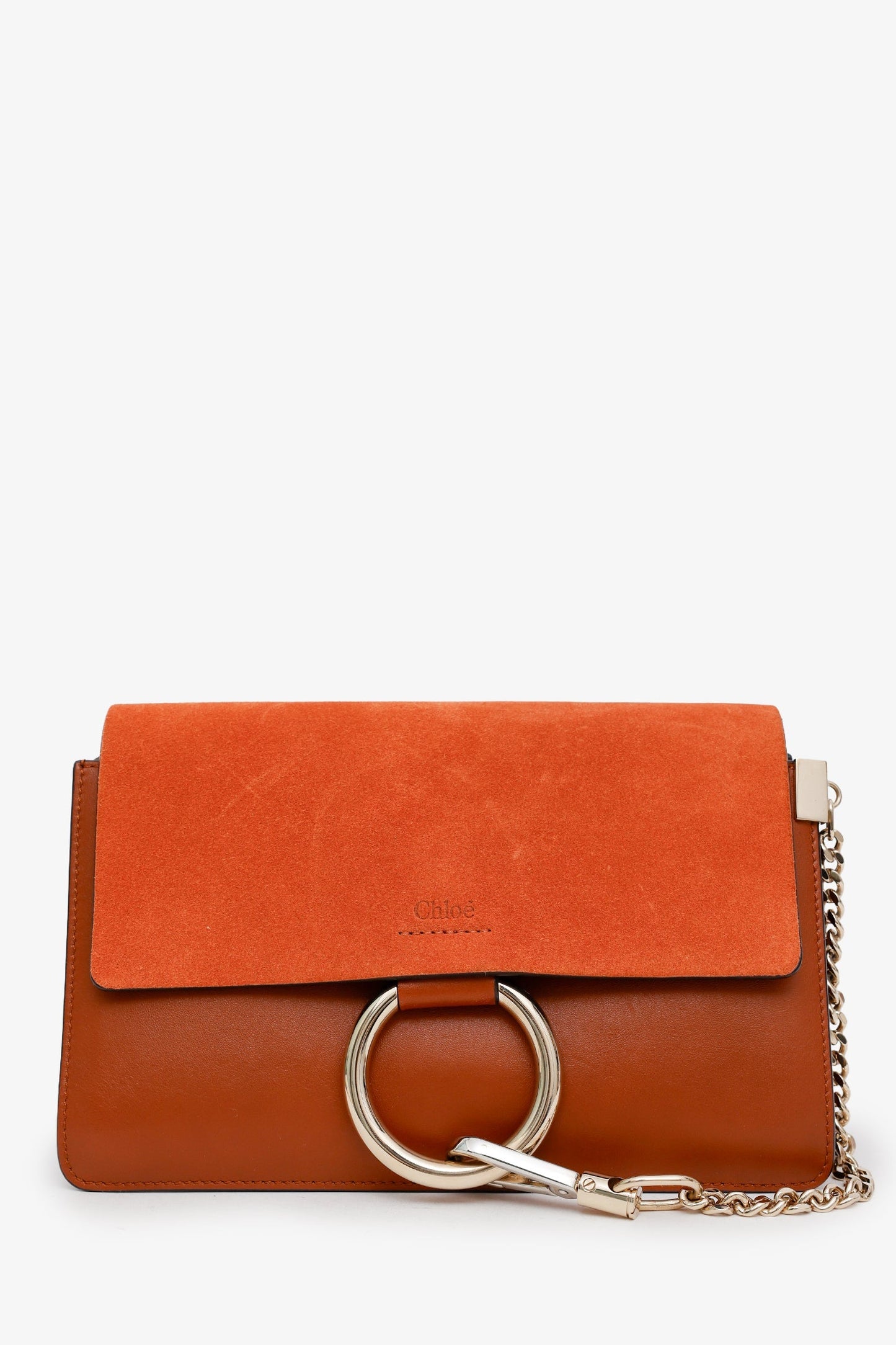 Chloé Brown Leather Suede Mini Faye Chain Bag