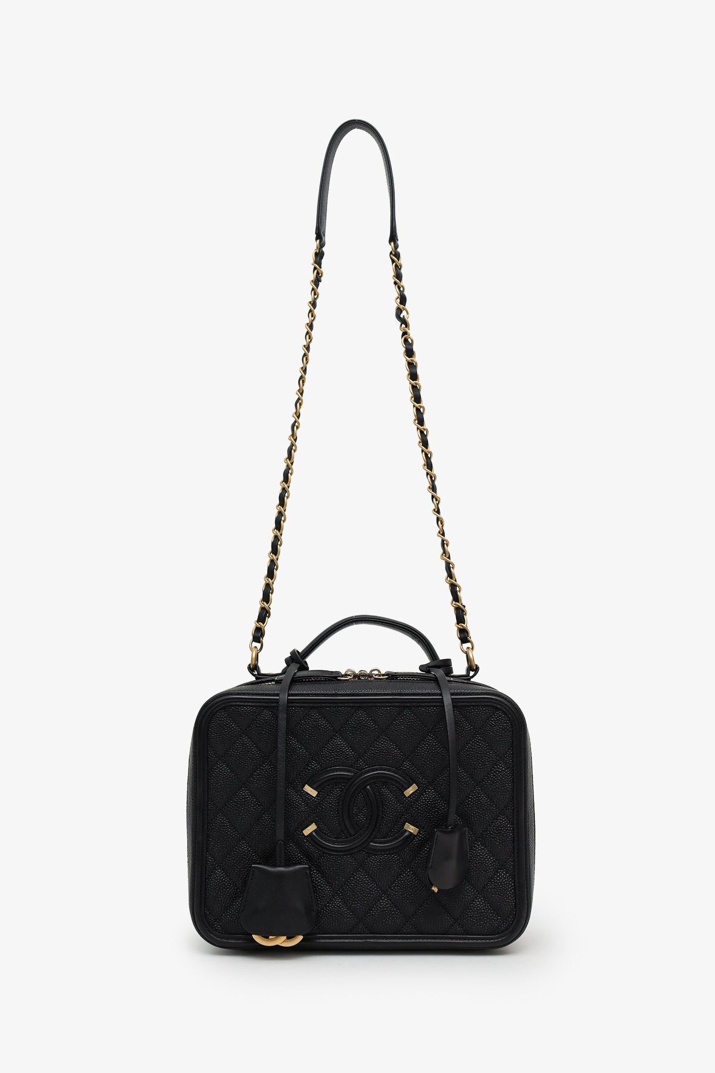 Chanel™ 2018-19 Black Caviar Leather Large Filigree Vanity Case