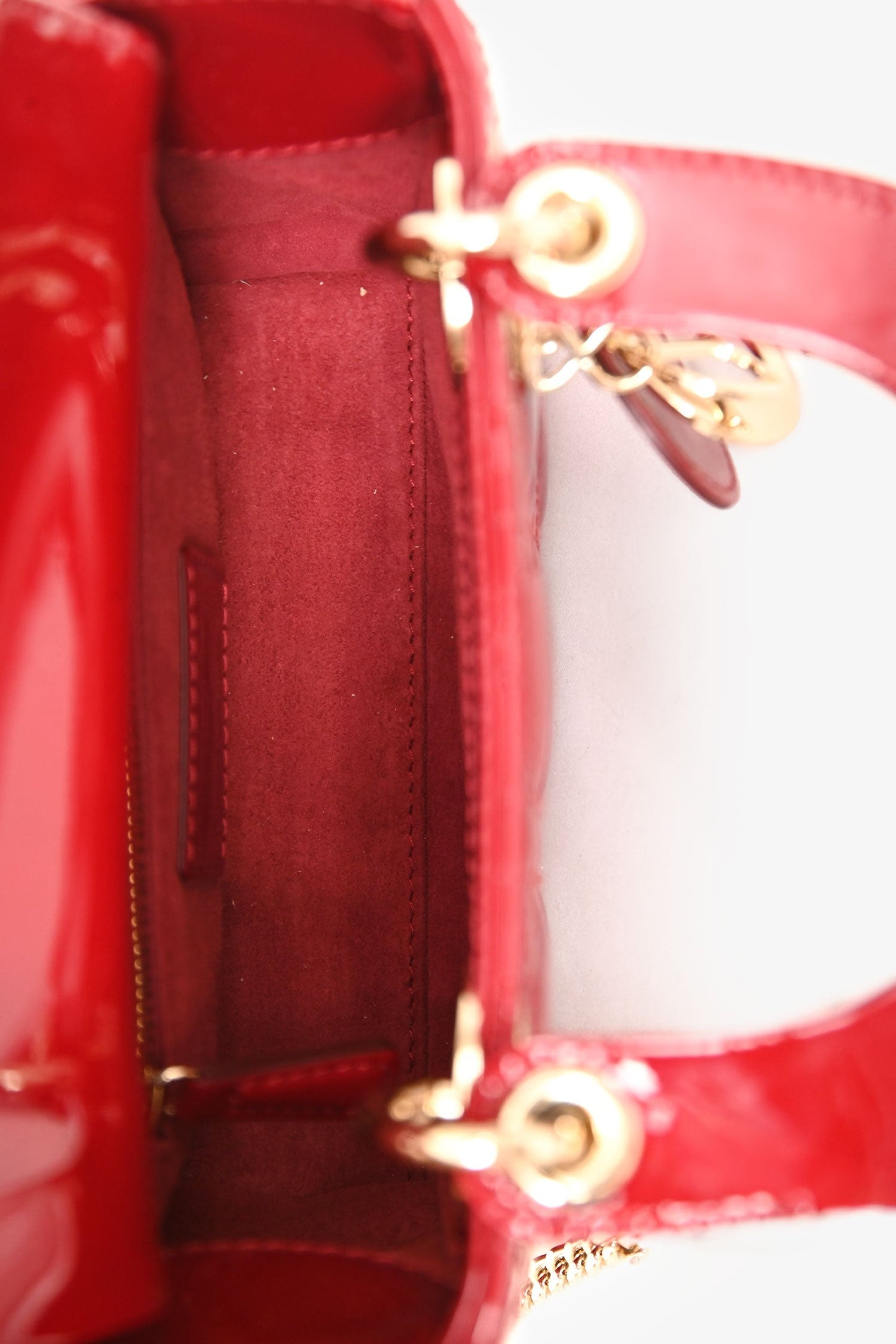 Christian Dior Cherry Red Patent Cannage Calfskin Mini Lady Dior Bag