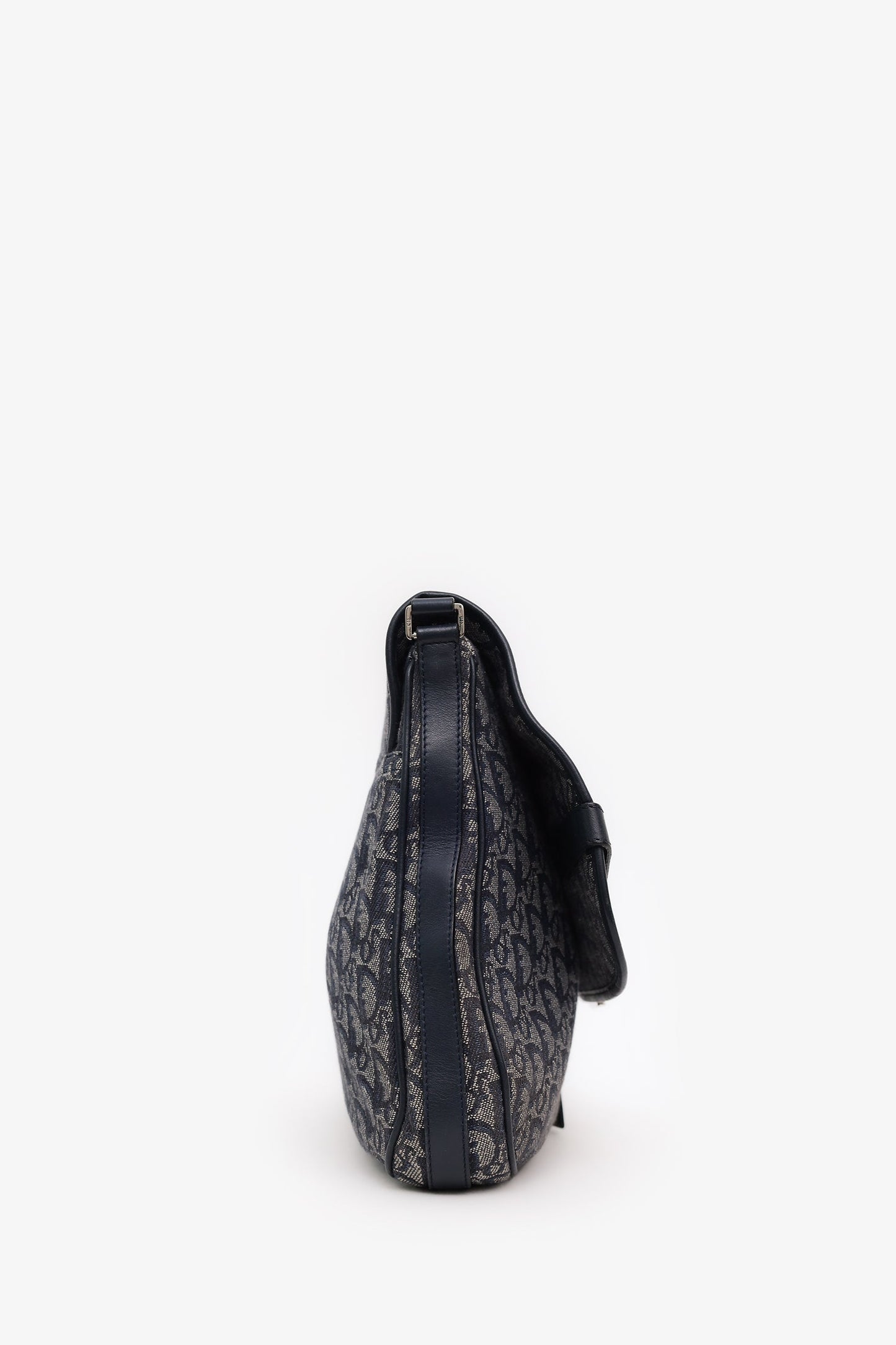 Christian Dior Navy Oblique Trotter Canvas Flap Crossbody Bag