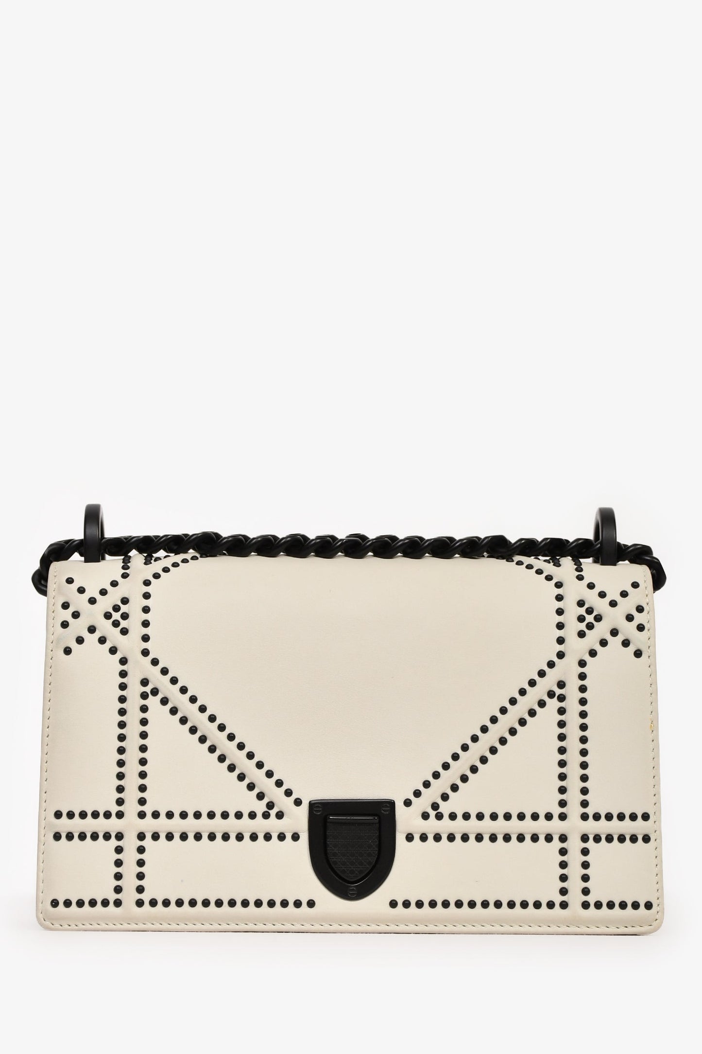 Christian Dior 2018 Cream/Black Leather Studded 'Diorama' Shoulder Bag