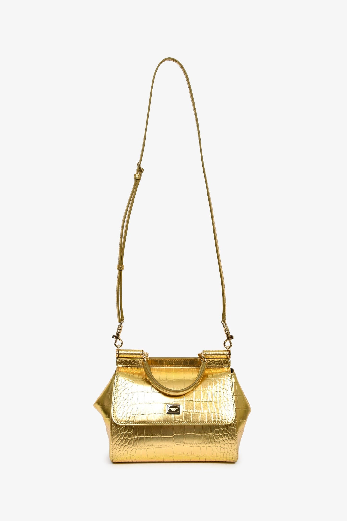 Dolce & Gabbana Gold Croc-Embossed Leather Small My Sicily Top Handle Bag
