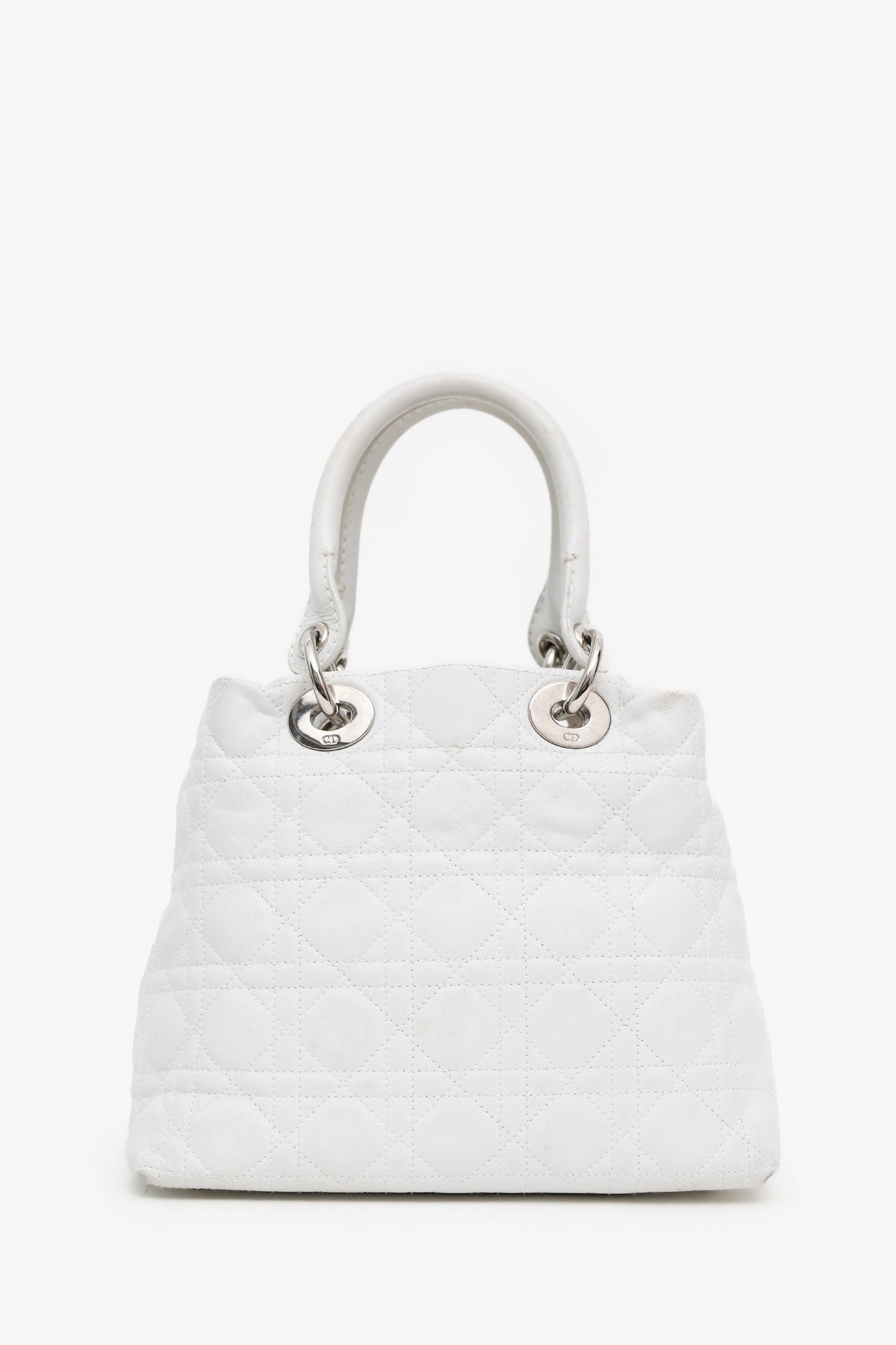 Christian Dior 2007 White Cannage Leather Soft Lady Dior Tote
