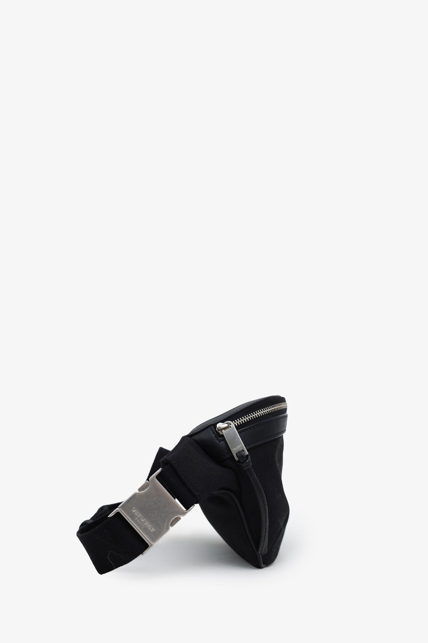 Saint Laurent Black Canvas Leather Trimmed Belt Bag