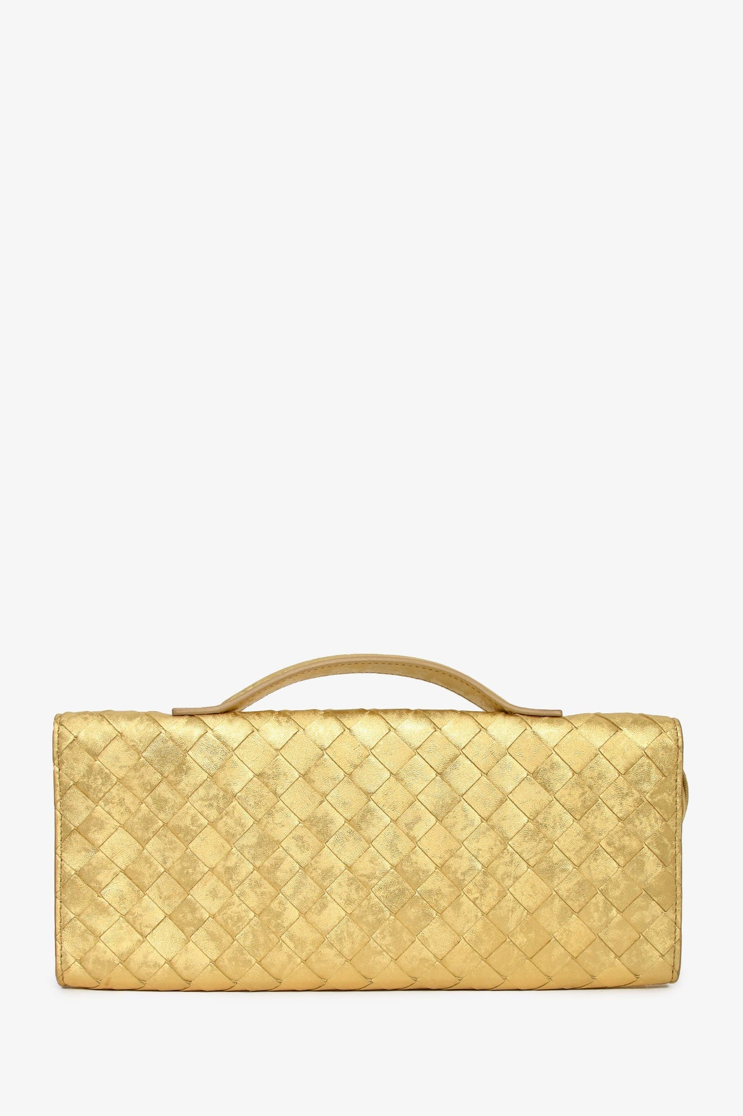 Bottega Veneta Gold Intrecciato Leather Andiamo Clutch