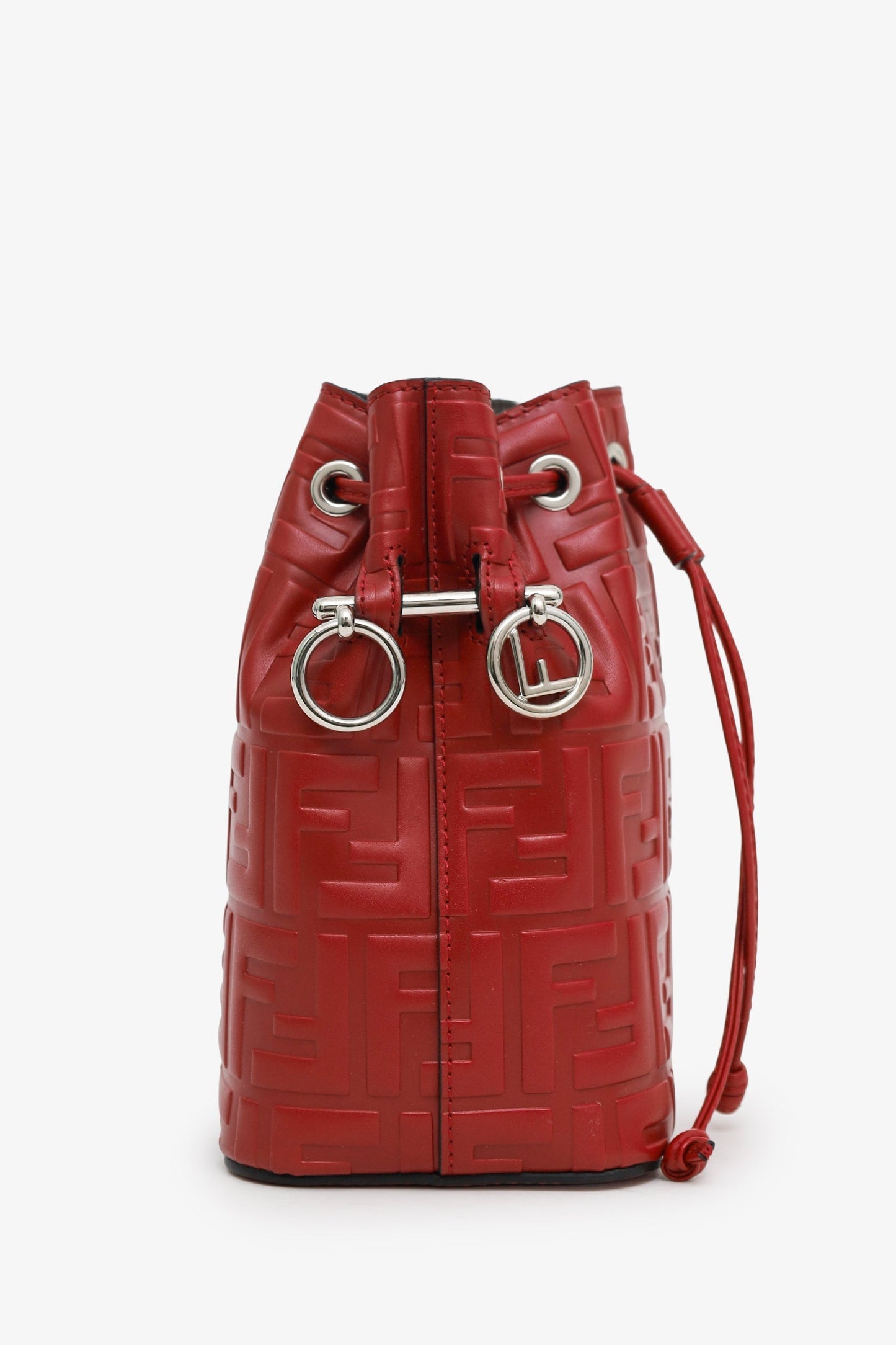 Fendi Red Zucca Leather Mini Mon Tresor Drawstring Bucket Bag