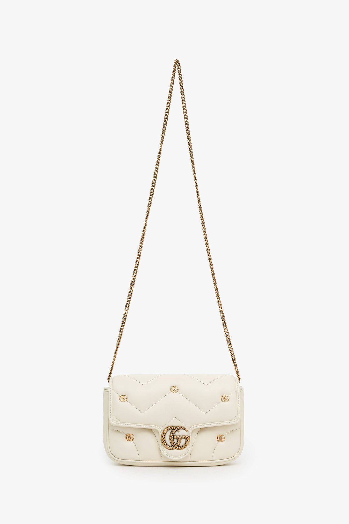 Gucci White GG Marmont Small Crossbody Bag GHW