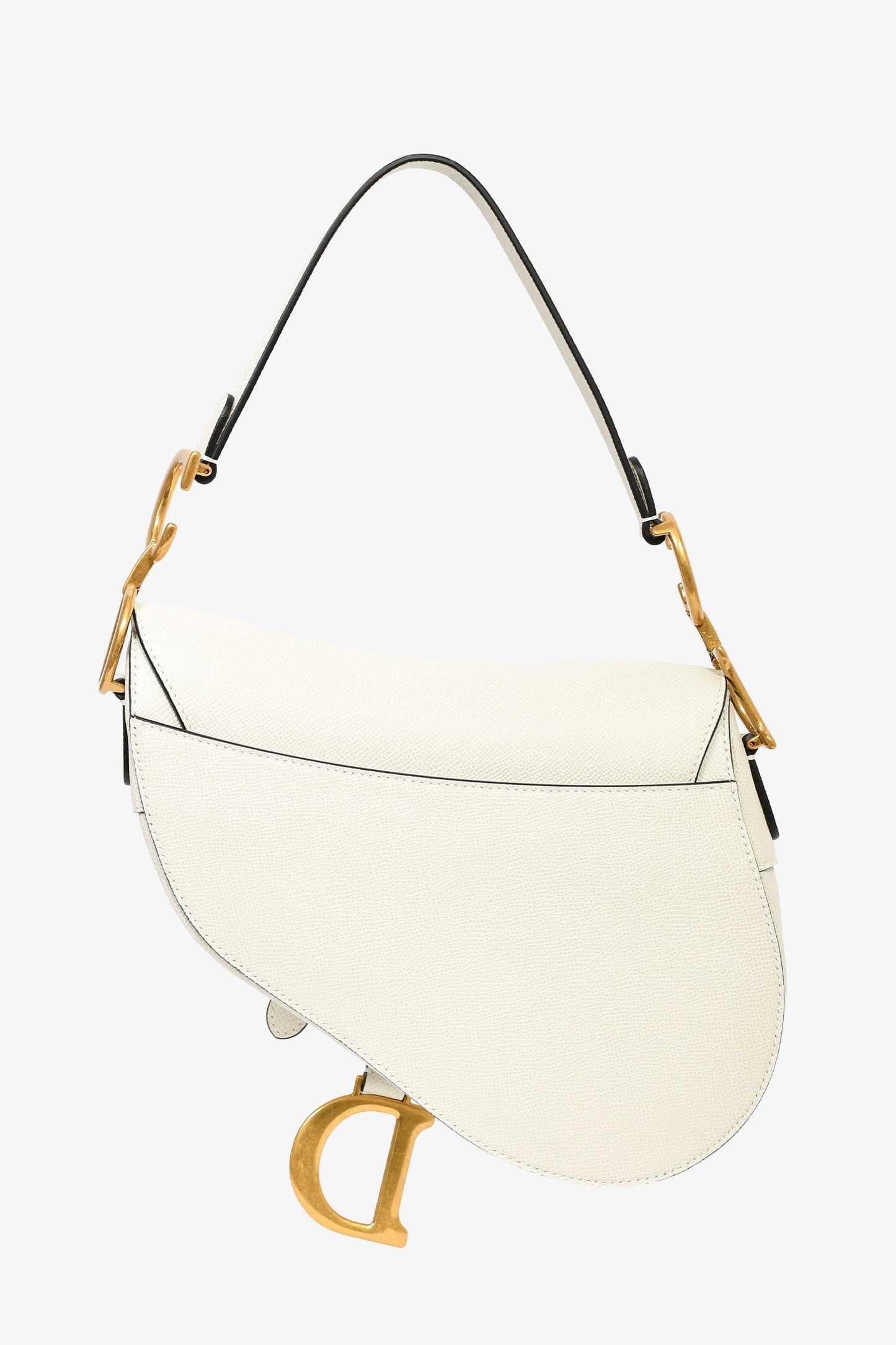 Christian Dior 2020 White Grained Calfskin Leather 'Saddle' Medium Bag