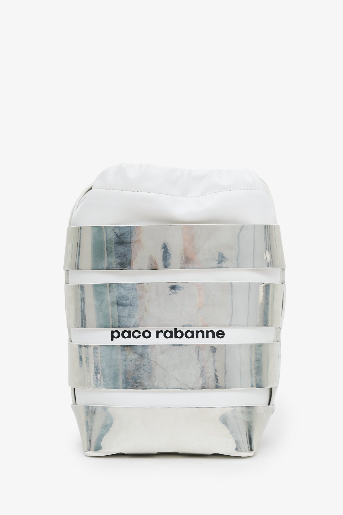 Paco Rabanne Silver Metallic Cage Leather Hobo Mini Bucket Bag