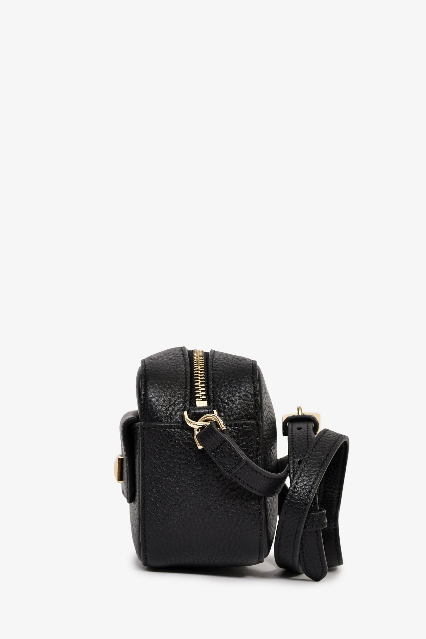 Furla Black Grained Leather Stud Camera Crossbody Bag