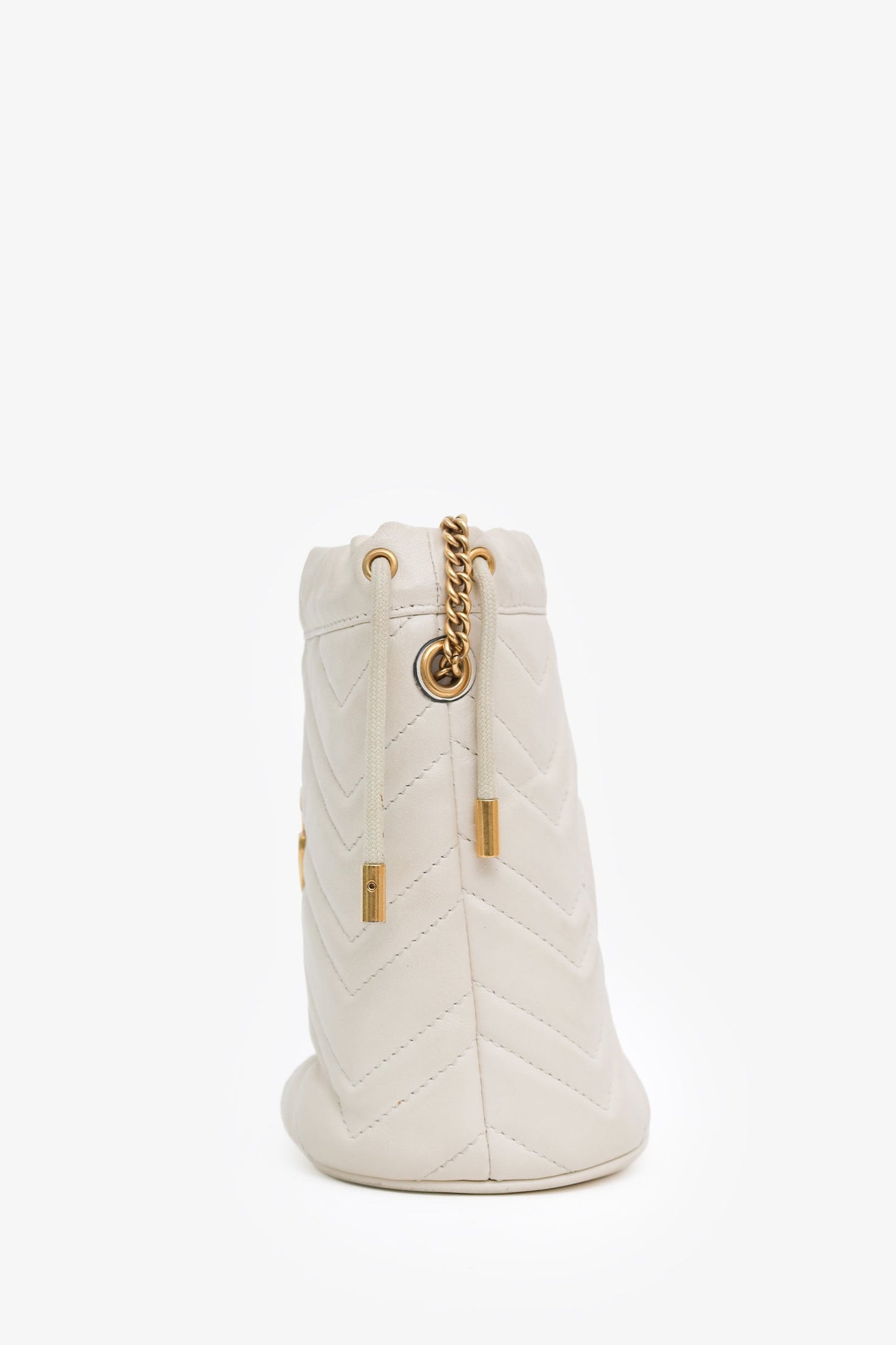Gucci White Leather Chevron Quilted Mini Marmont Bucket Bag