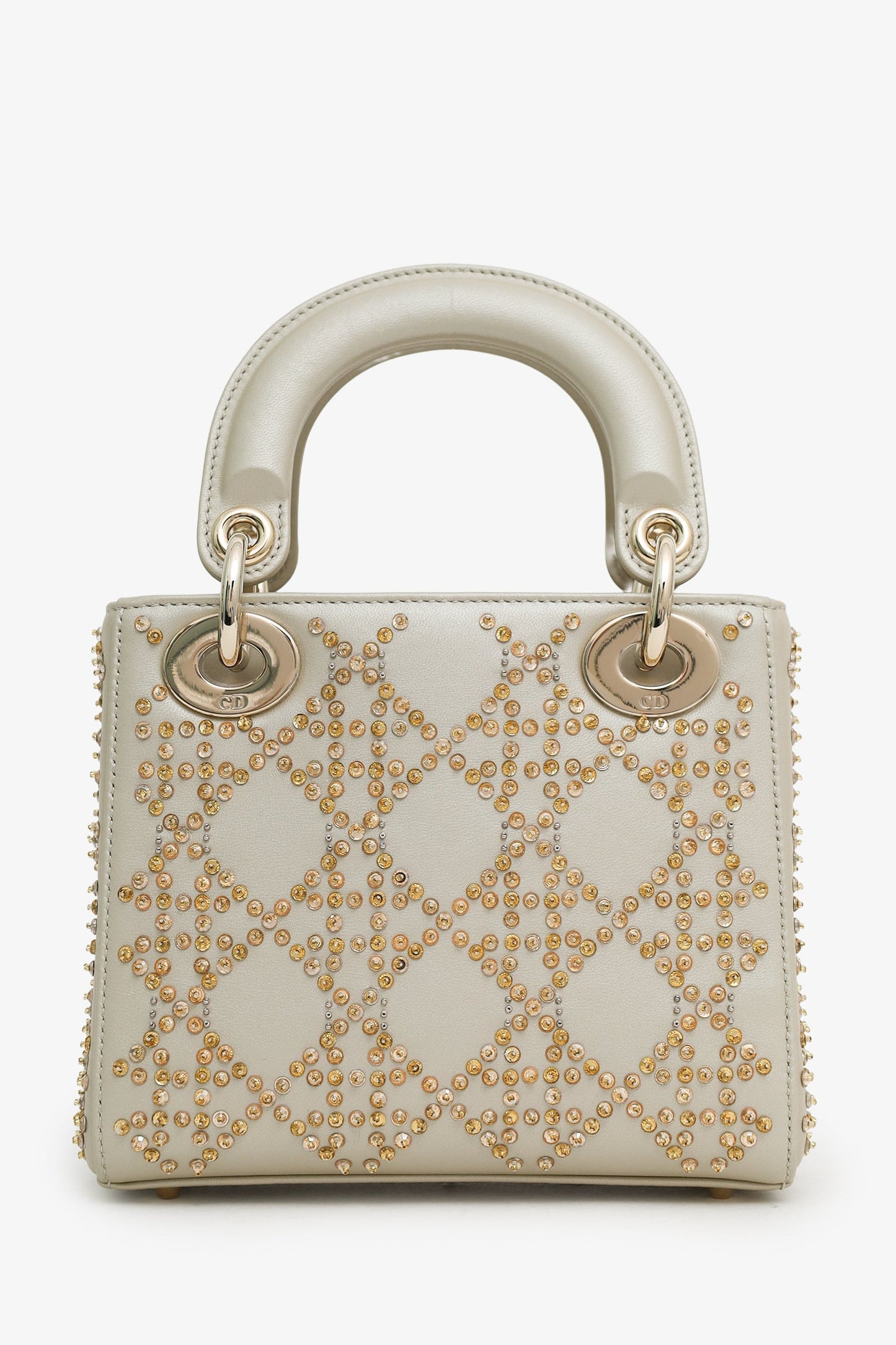 Christian Dior 2023 Platinum Metallic Cannage Lambskin Beaded Embroidery Mini Lady Dior
