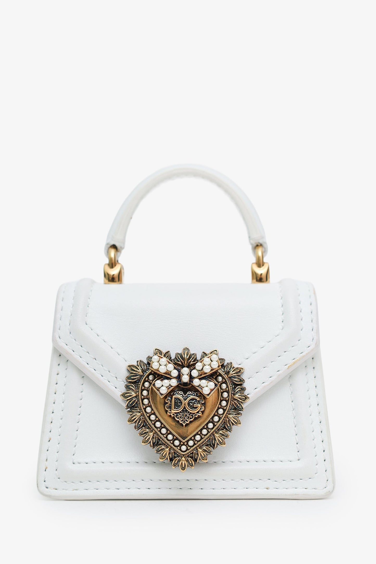Dolce & Gabbana White Leather Micro Mini Devotion Bag With Chain Strap