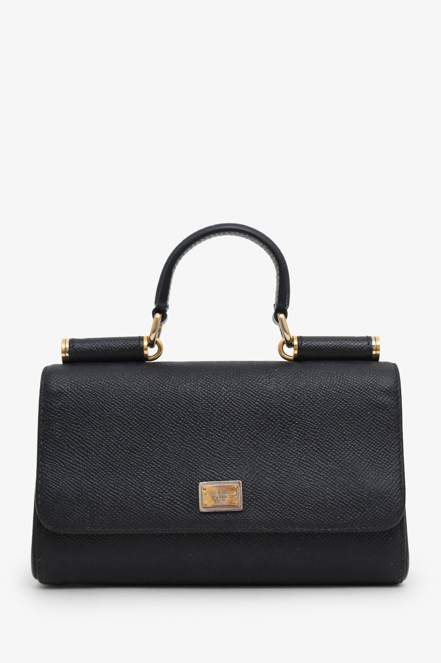 Dolce & Gabbana Black Leather Small Sicily Top Handle with Strap