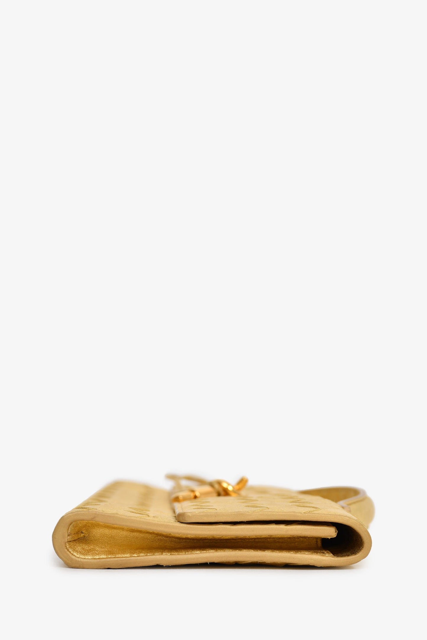 Bottega Veneta Gold Intrecciato Leather Andiamo Clutch