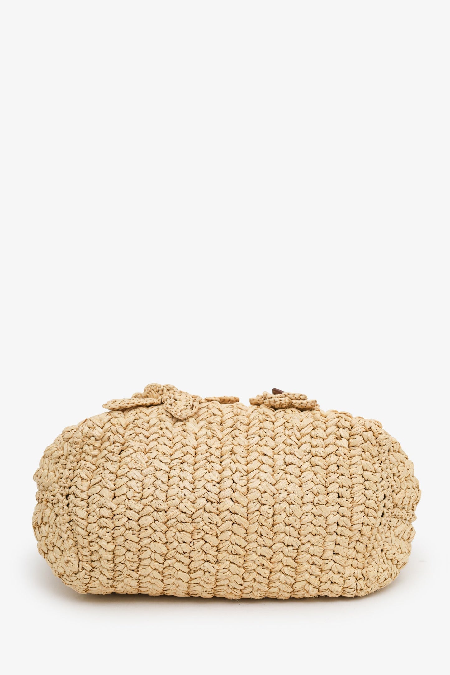 Miu Miu Beige Raffia Floral Tote Bag