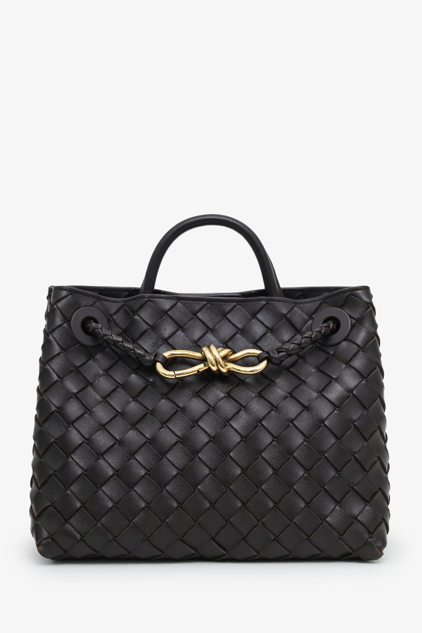 Bottega Veneta Dark Brown Leather Intrecciato Small Andiamo Shoulder Bag