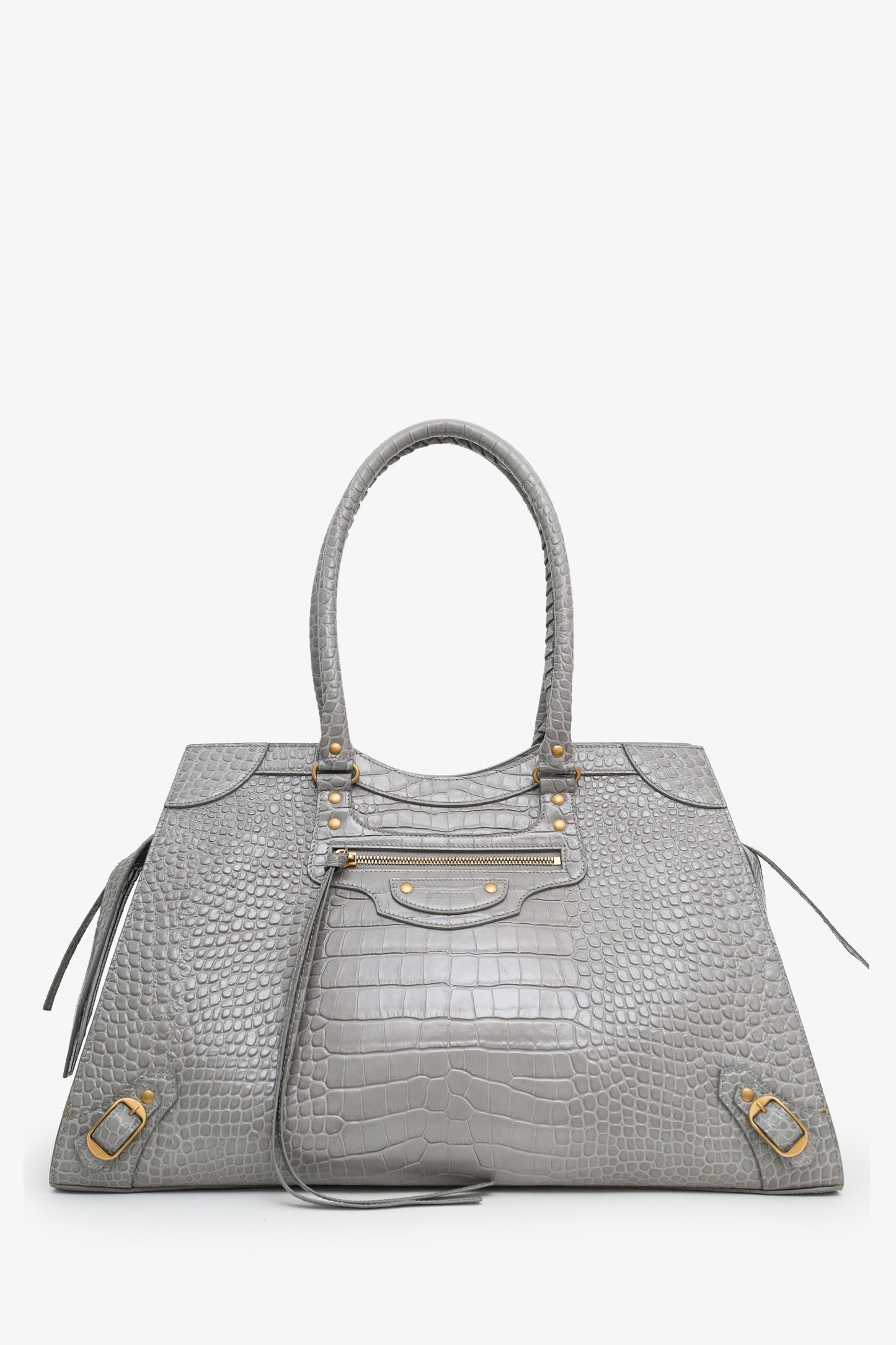 Balenciaga Grey Croc Embossed Leather Large Neo Classic Tote