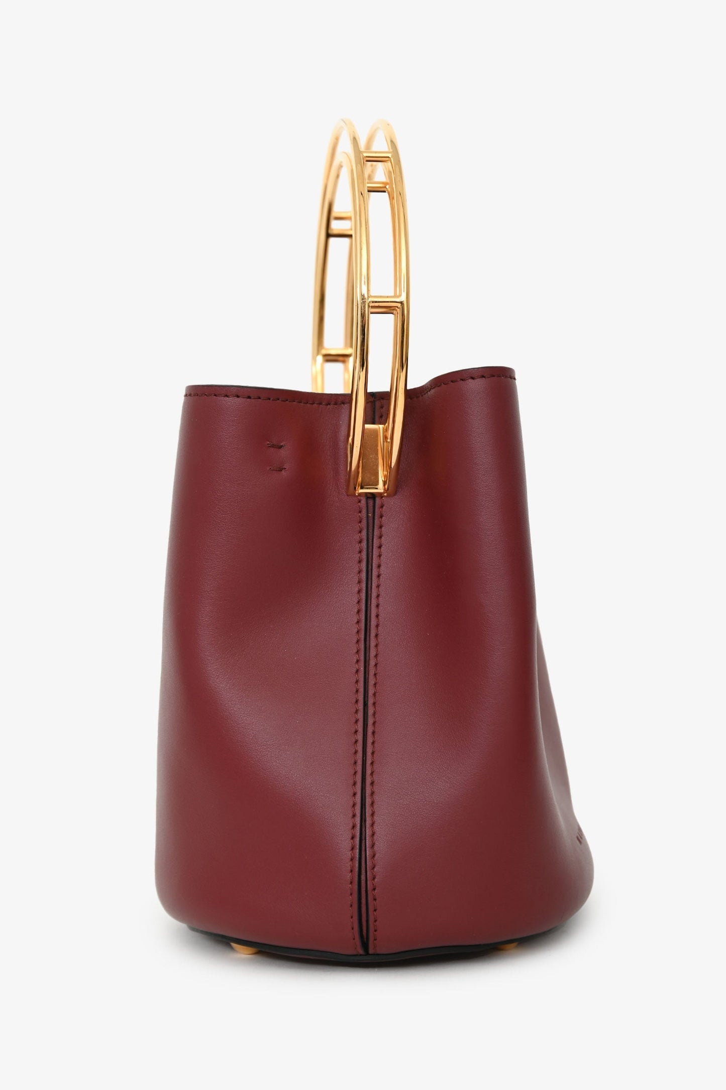 Marni Burgundy Leather Pannier Handle Bucket Bag
