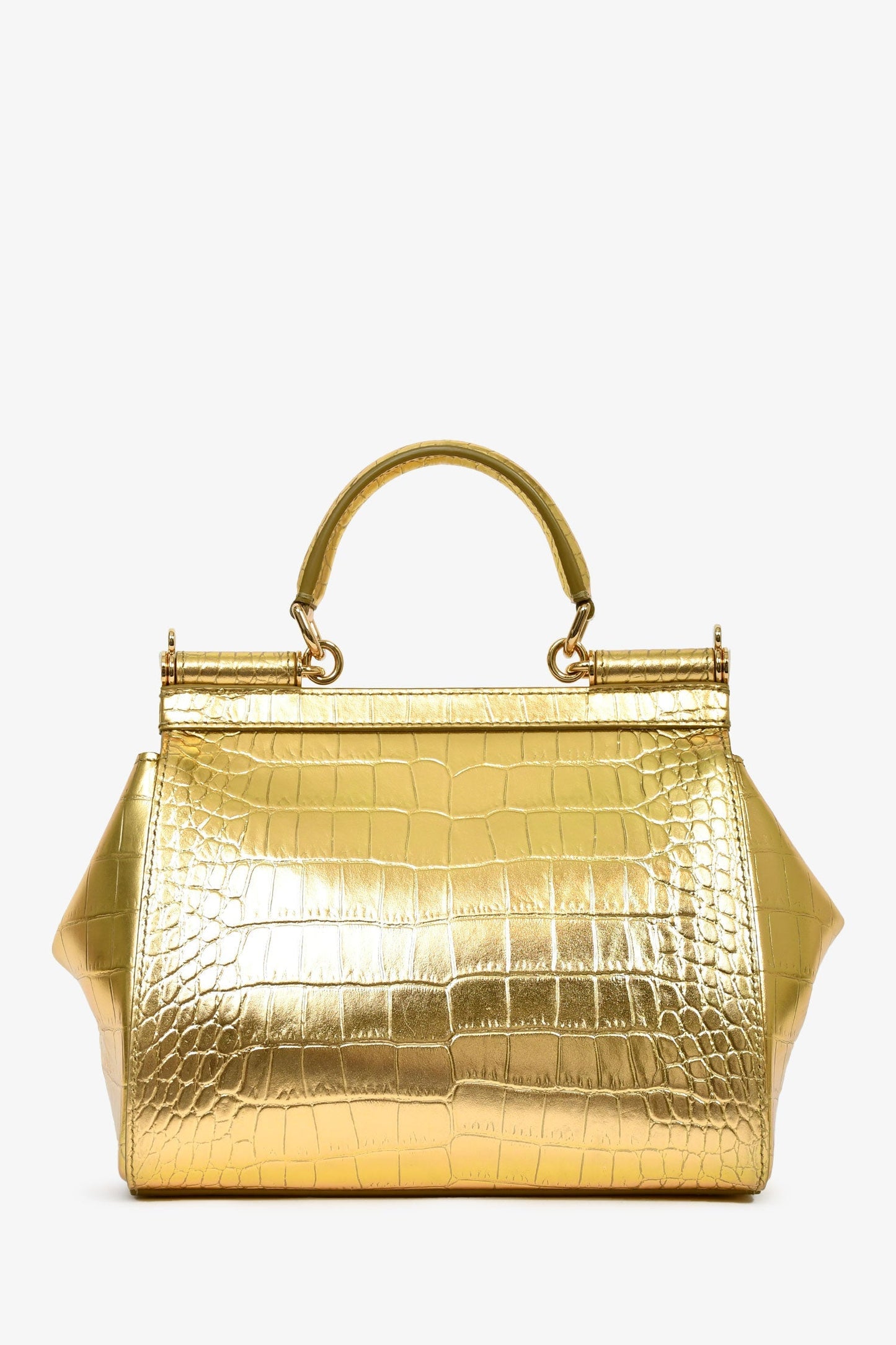 Dolce & Gabbana Gold Croc-Embossed Leather Small My Sicily Top Handle Bag