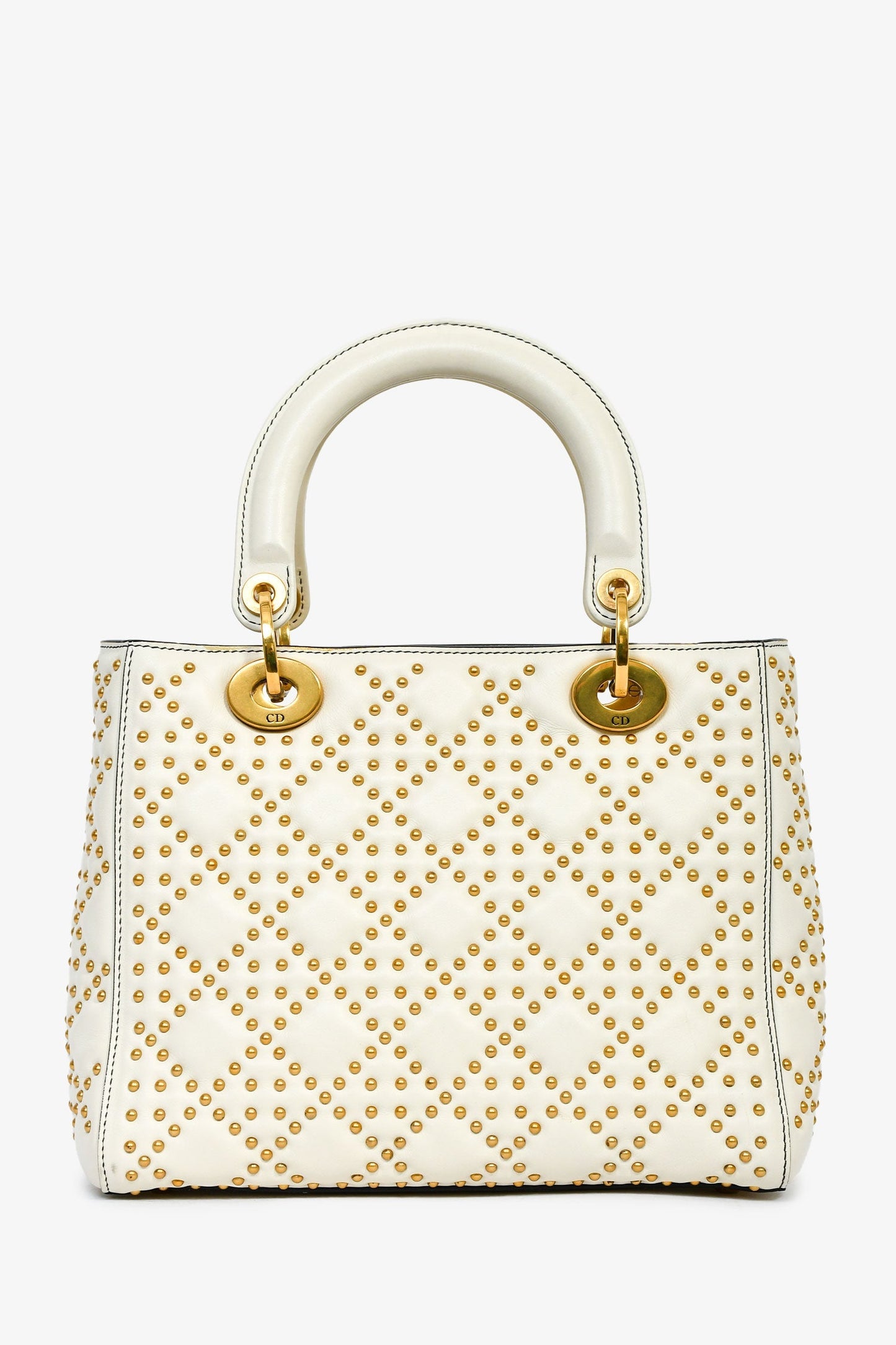 Christian Dior 2018 Cream Leather Medium Studded Supple Lady Dior Bag