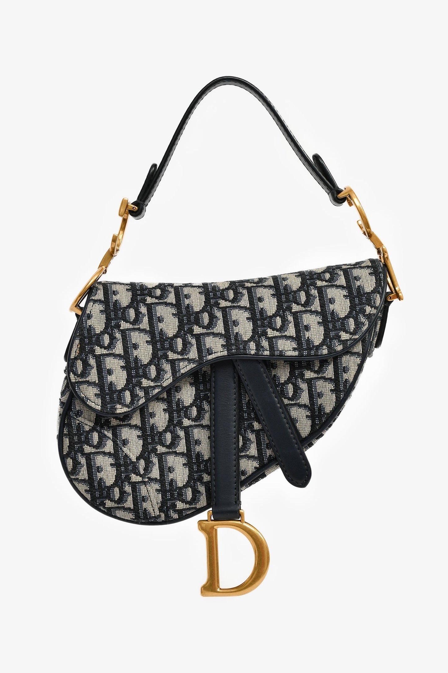 Christian Dior 2020 Blue Oblique Jacquard Mini Saddle Bag with Strap
