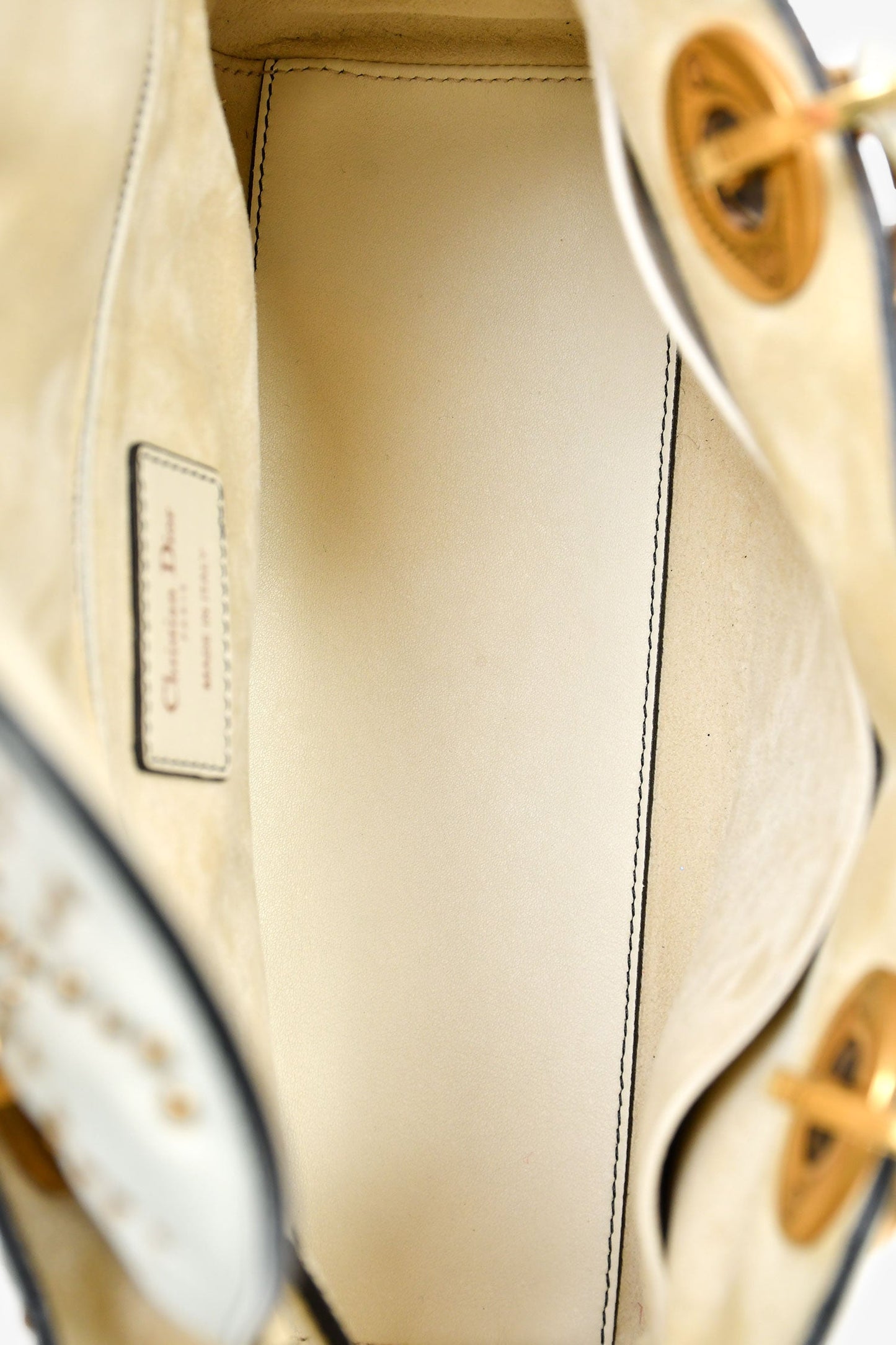 Christian Dior 2018 Cream Leather Medium Studded Supple Lady Dior Bag