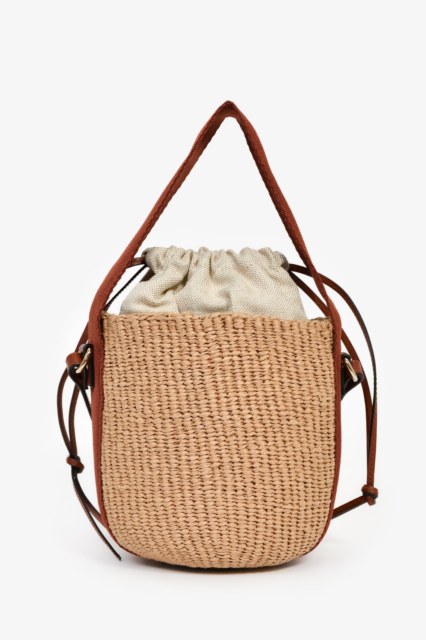 Chloe Brown Straw Leather Horse Medal Crossbody Bucket Bag