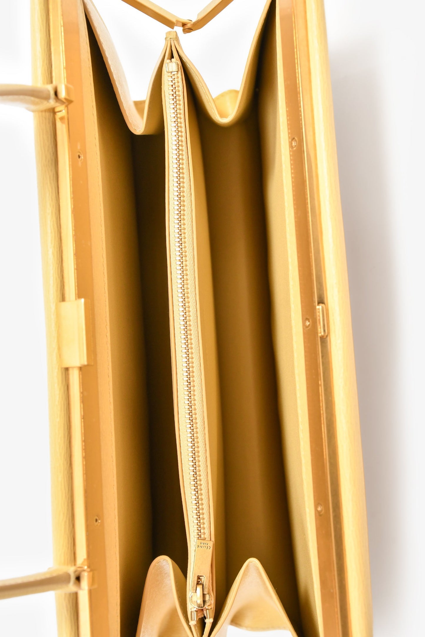 Celine Yellow Leather Clasp Top Handle Bag