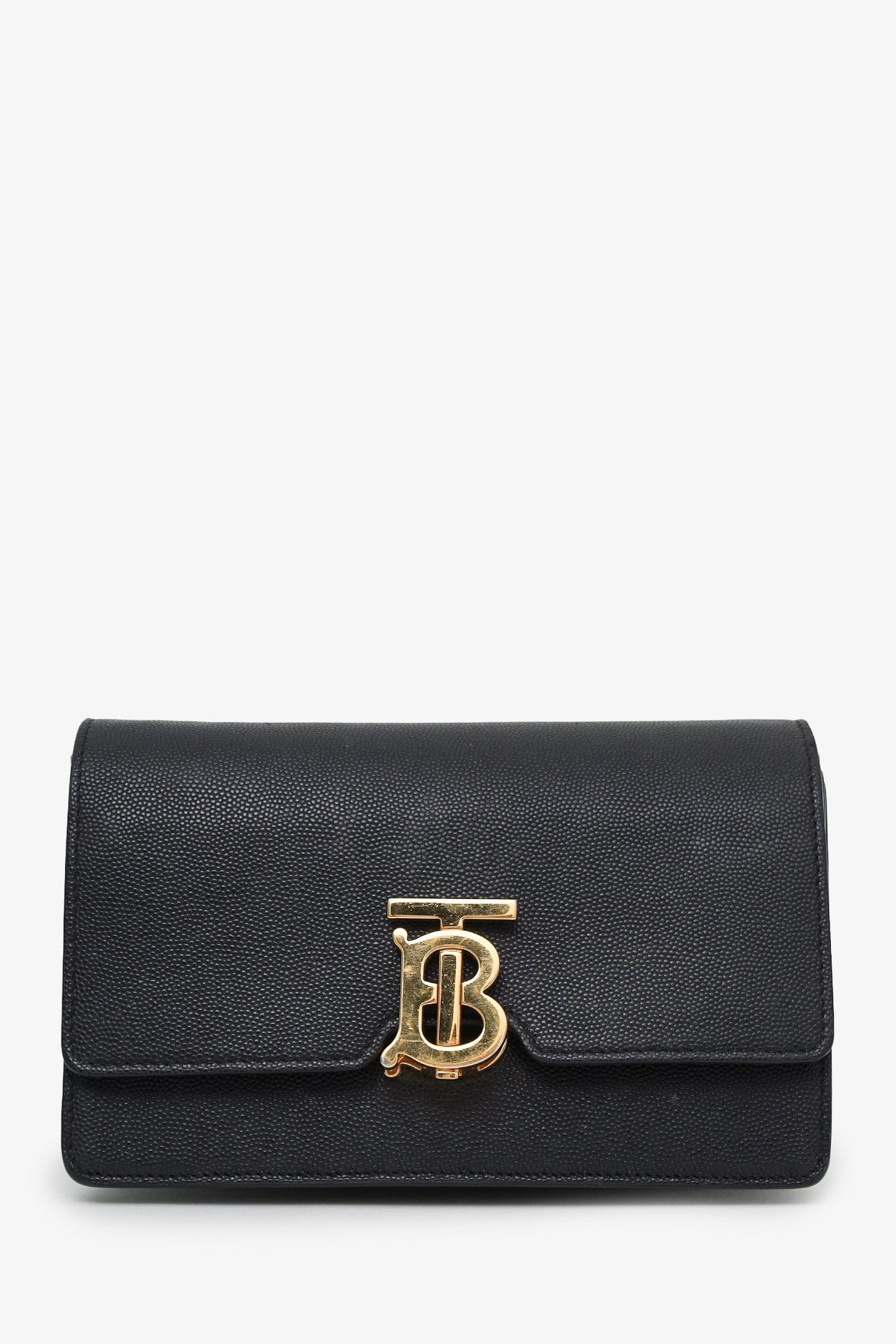 Burberry Black Calfskin Leather TB Wallet on Chain