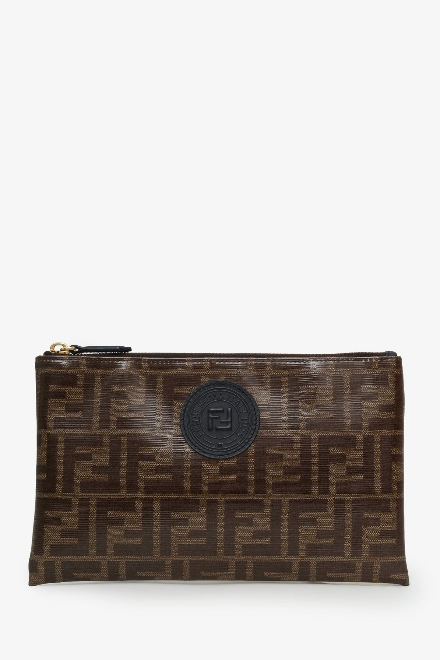 Fendi Brown Zucca Coated Canvas Zip Pouch