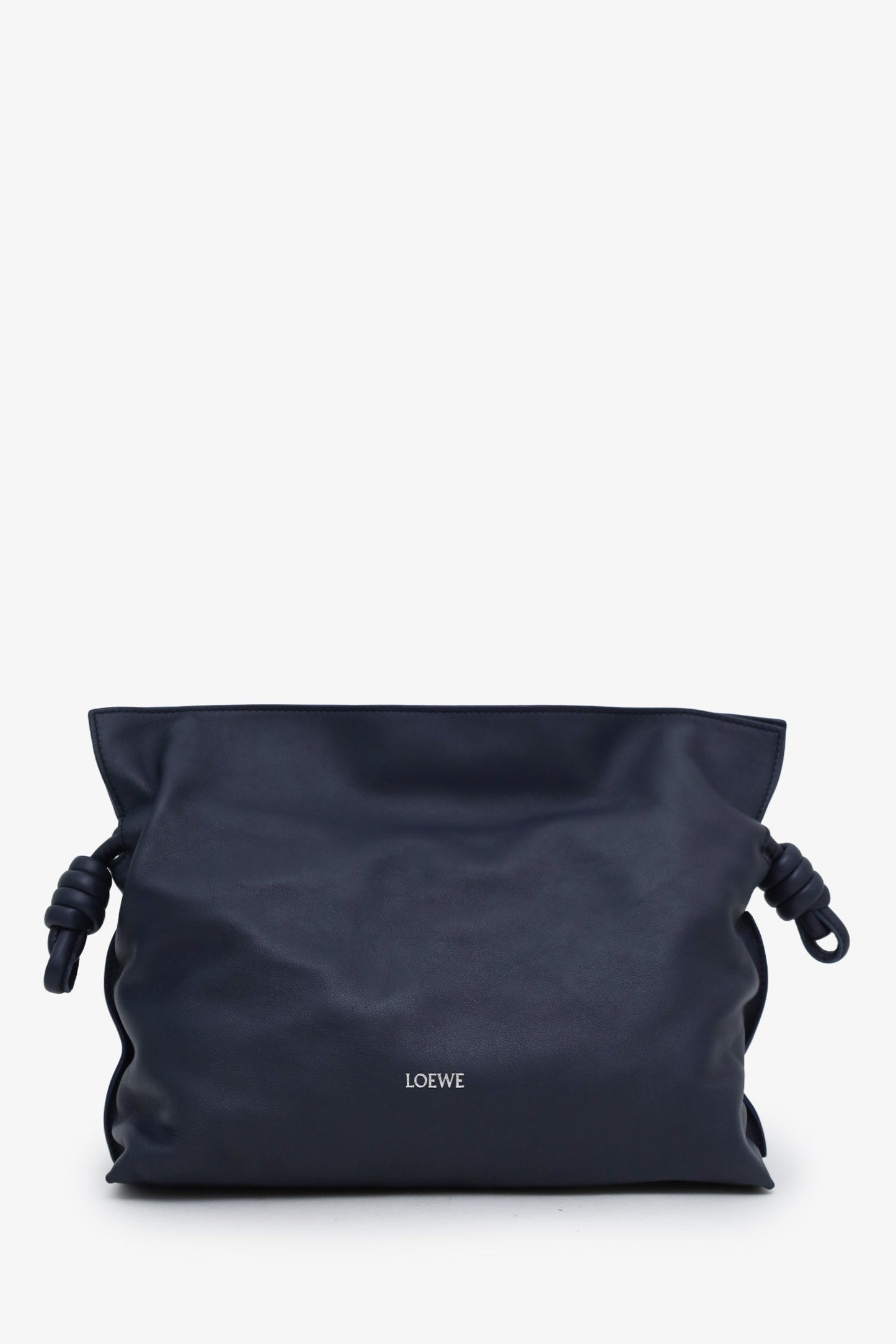 Loewe Navy Leather Medium Flamenco Leather Clutch With Extra Canvas And Woven Spiral Straps
