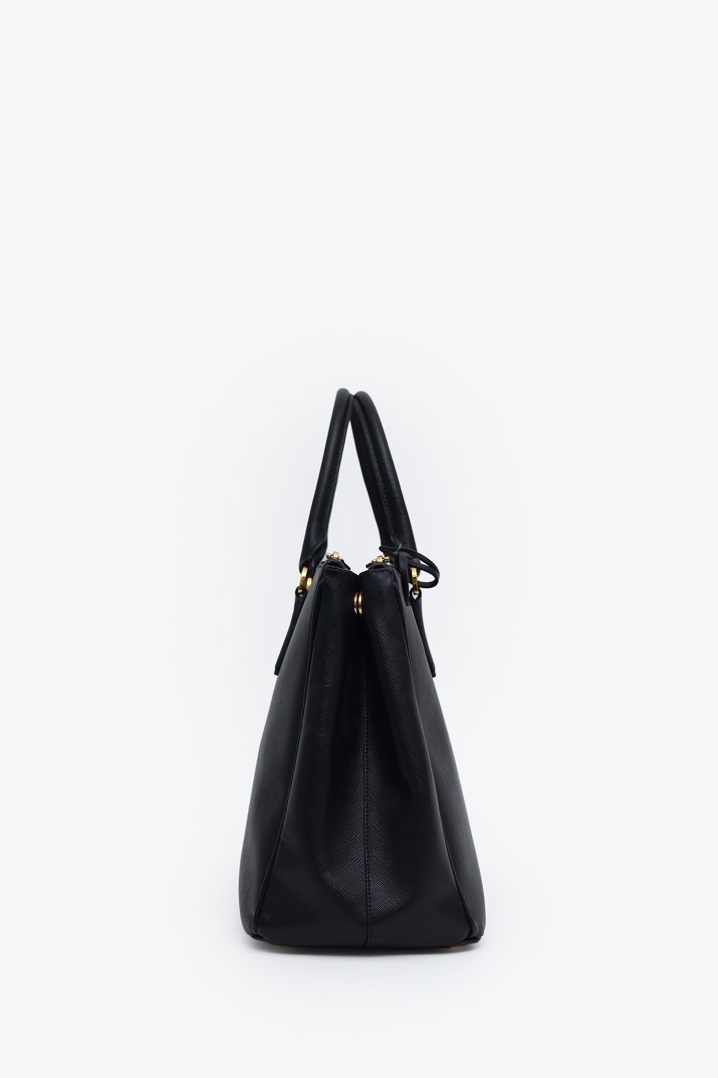 Prada Black Saffiano Leather Medium Double Zip Galleria Tote With Strap