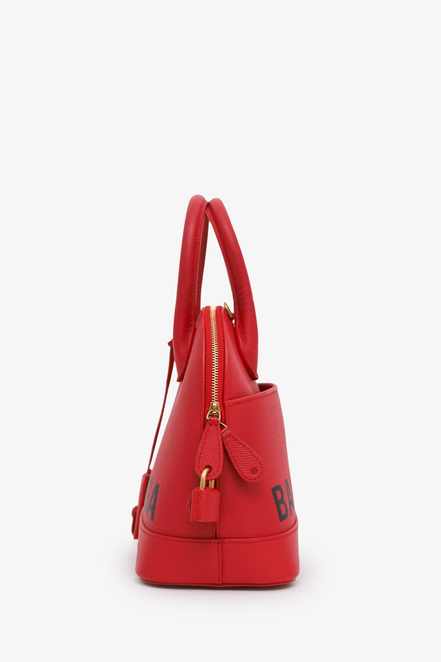 Balenciaga Red Grained Calfskin M Ville Top Handle Bag with Strap