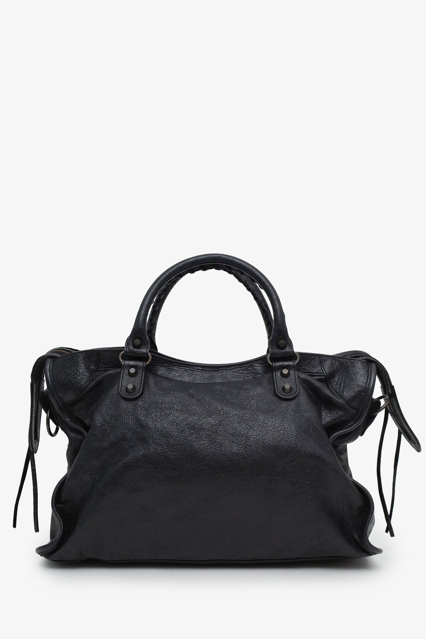 Balenciaga Black Leather Classic Motocross Small City Bag with Strap