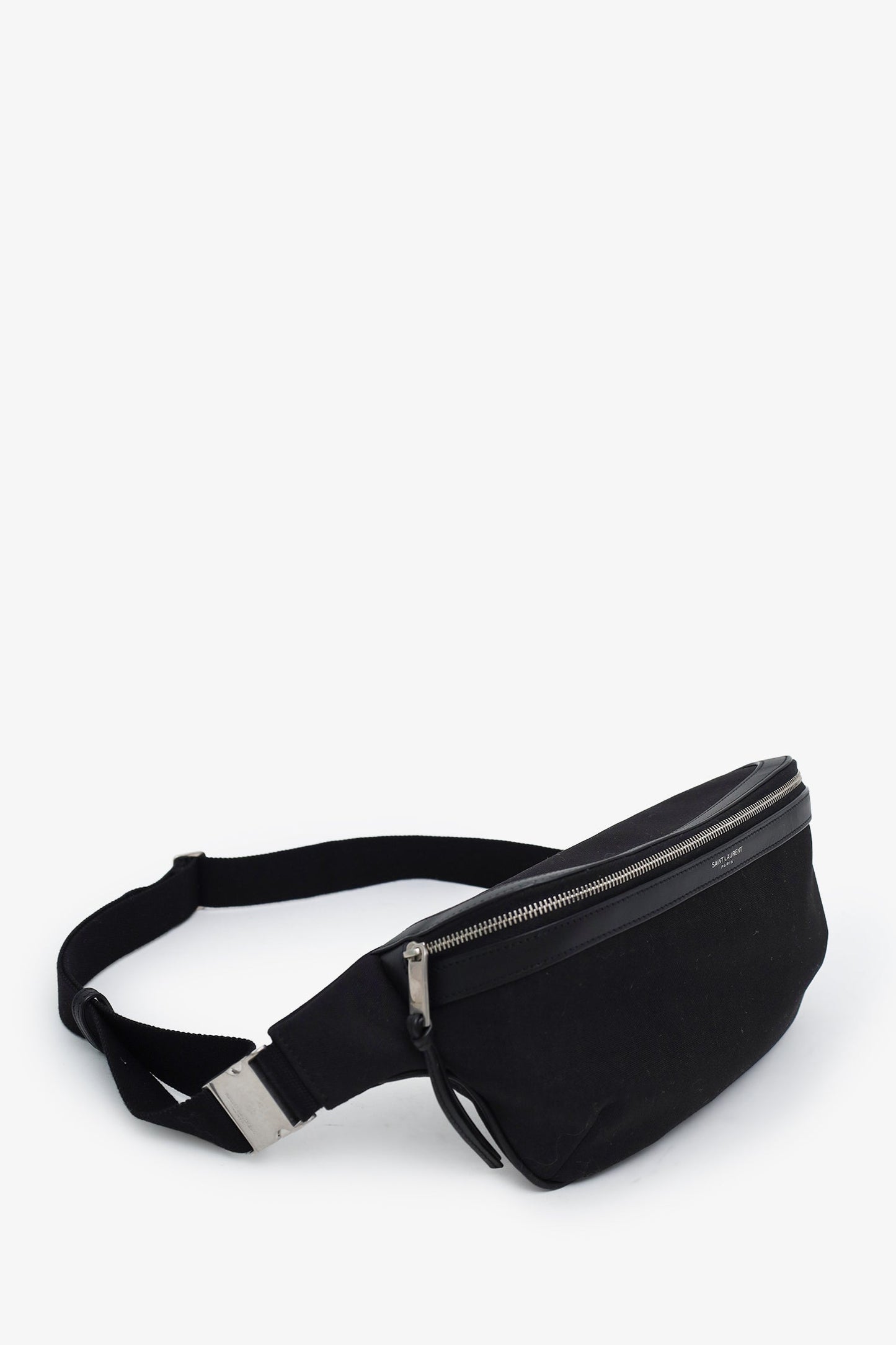 Saint Laurent Black Canvas Leather Trimmed Belt Bag