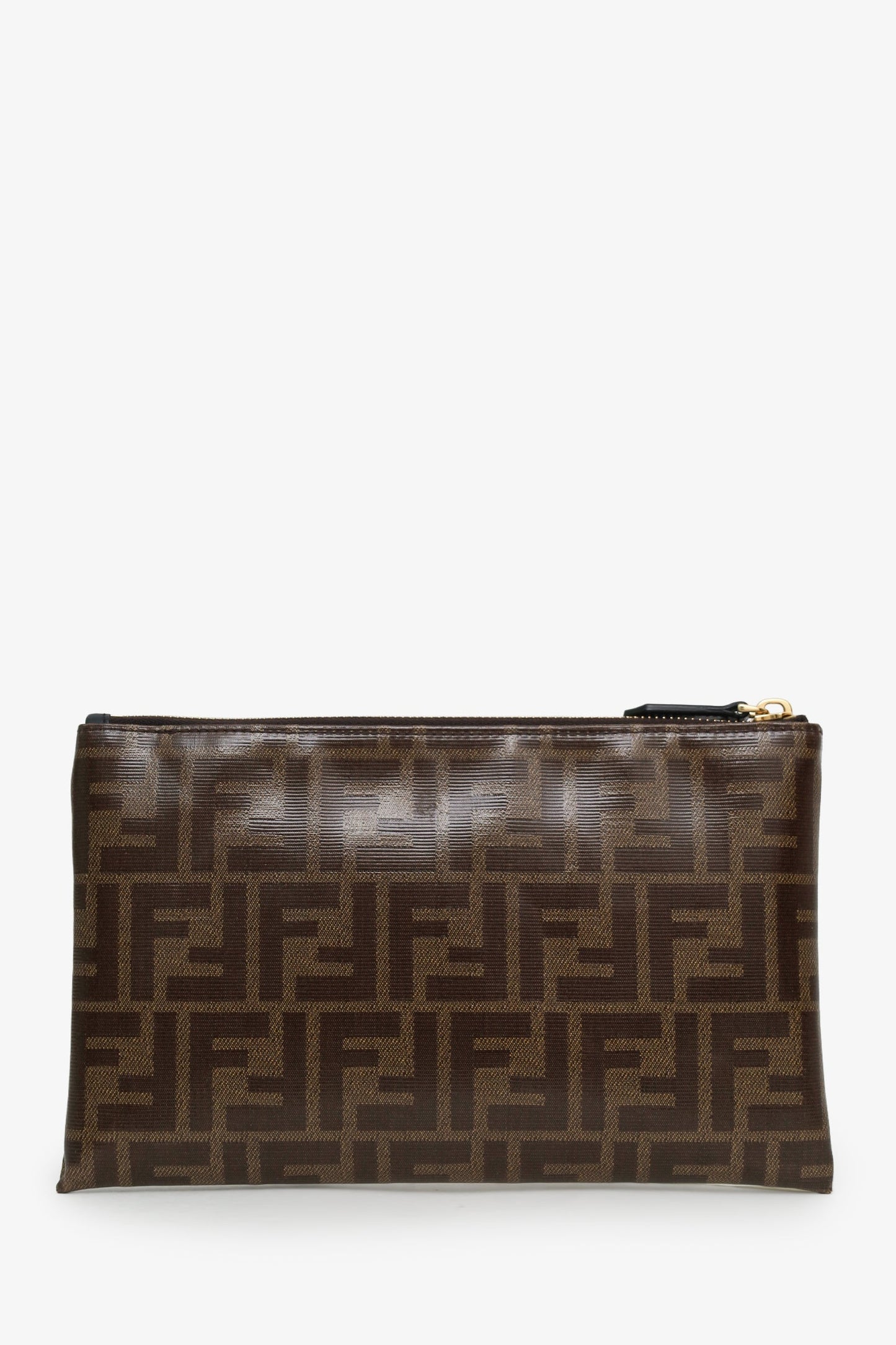 Fendi Brown Zucca Coated Canvas Zip Pouch