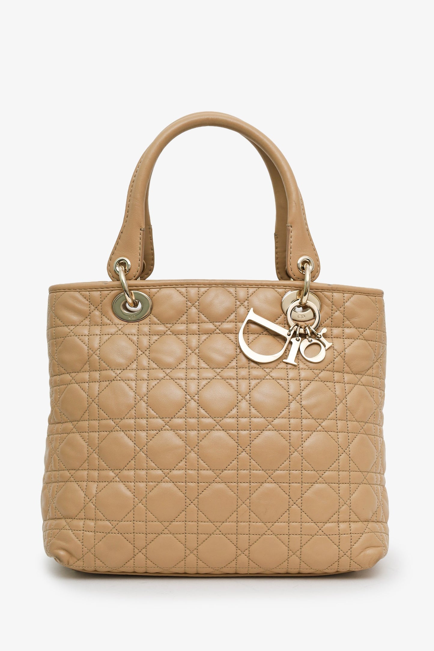 Christian Dior 2010 Beige Cannage Leather Soft Lady Dior Tote
