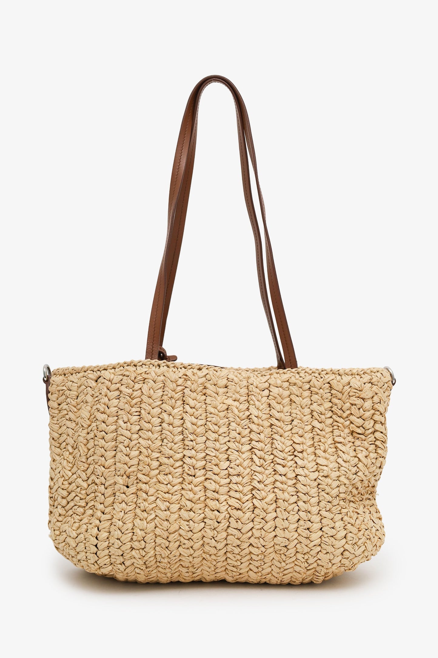 Miu Miu Beige Raffia Floral Tote Bag