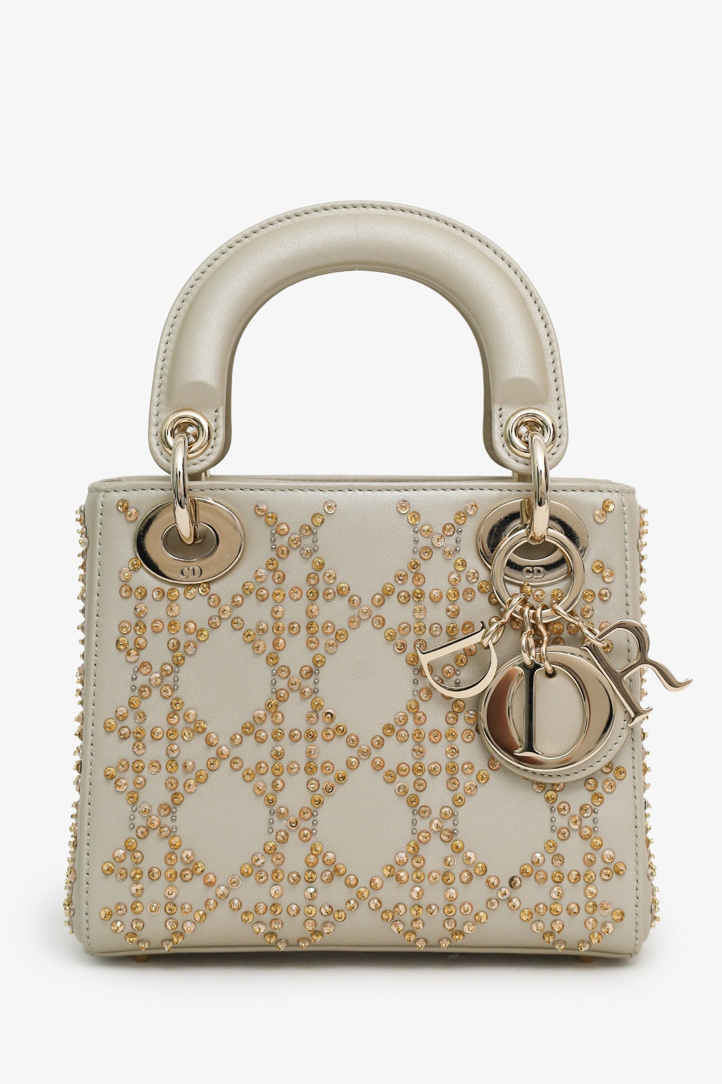 Christian Dior 2023 Platinum Metallic Cannage Lambskin Beaded Embroidery Mini Lady Dior