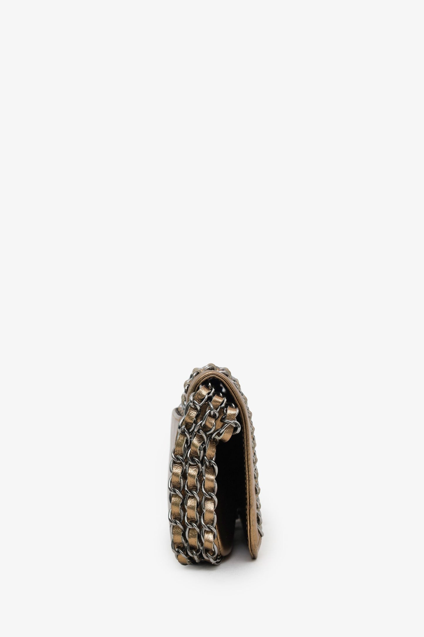 Chanel™ 2004-05 Gold Metallic Leather Triple Chain Flap Bag