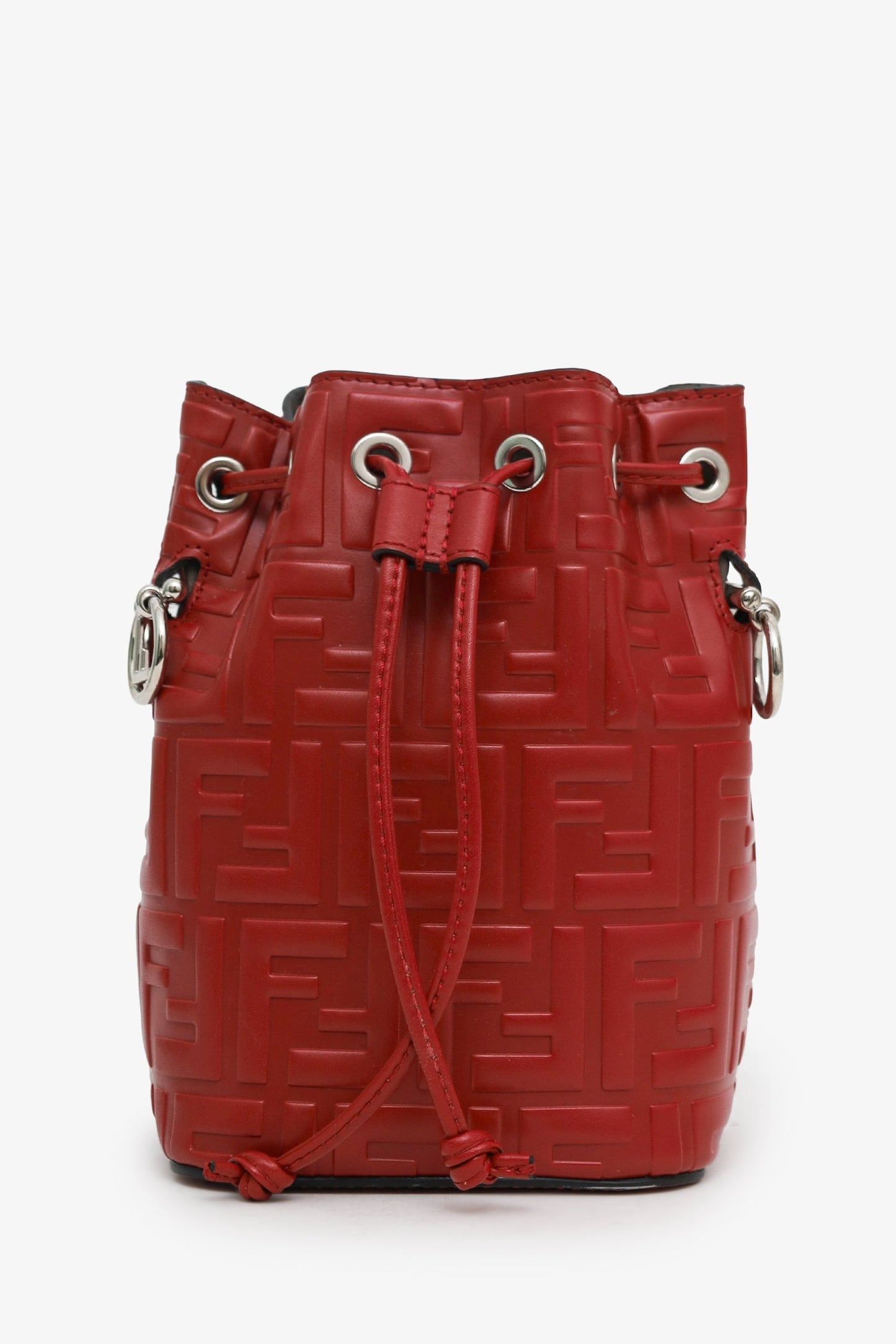 Fendi Red Zucca Leather Mini Mon Tresor Drawstring Bucket Bag