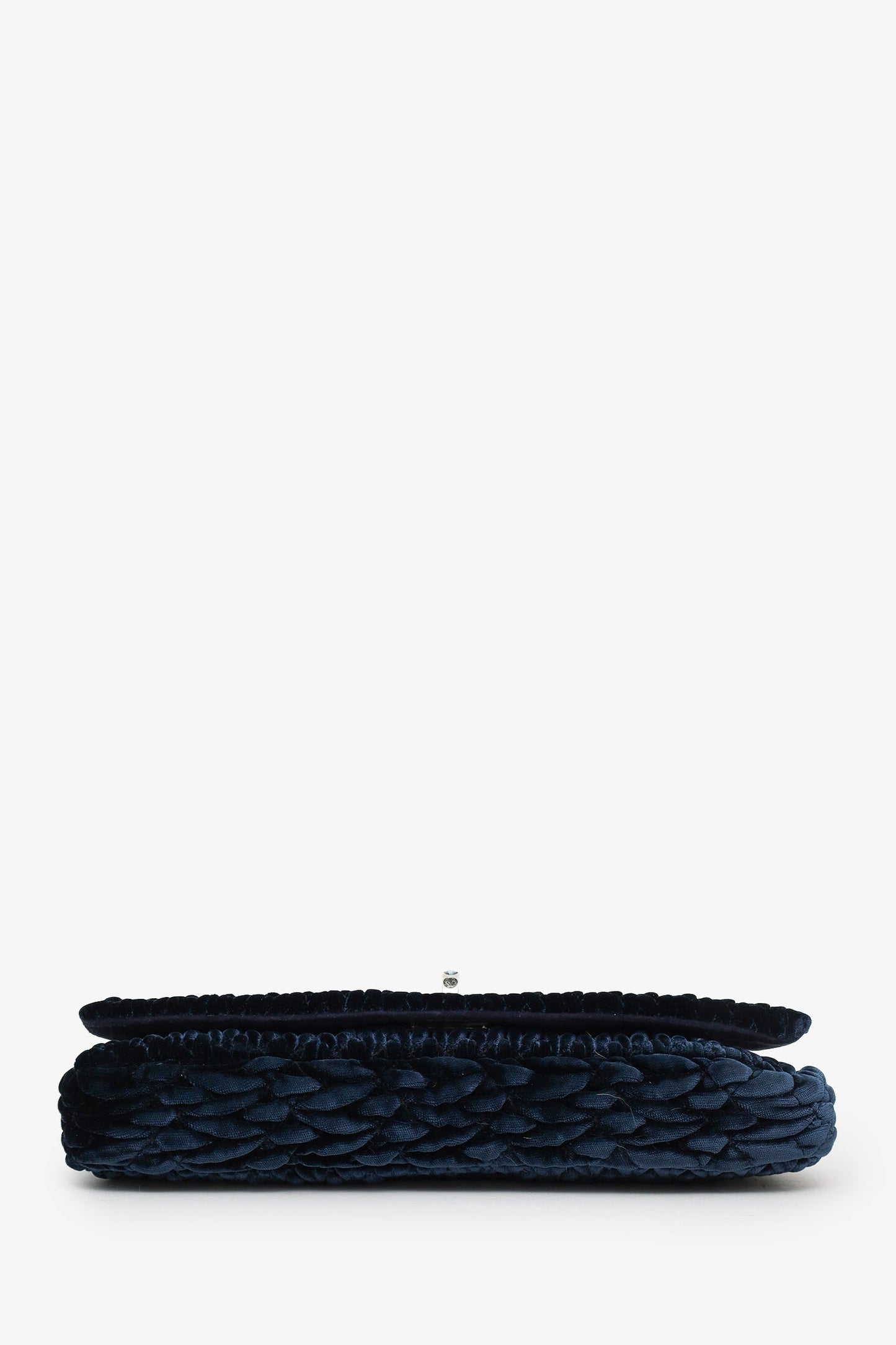 Miu Miu Navy Velvet Matelasse Crystal Flap Shoulder Bag With Strap