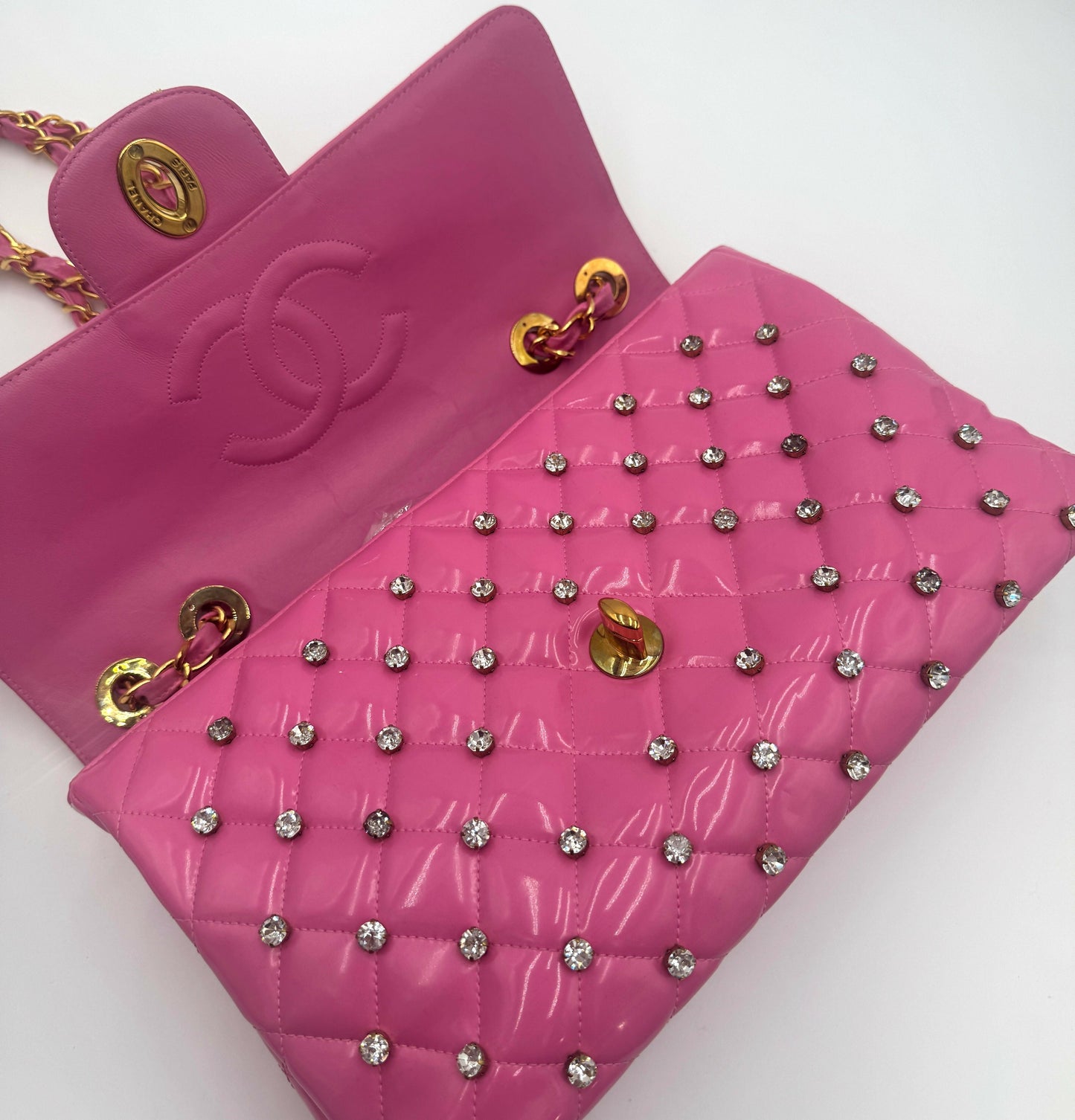 Chanel 1995  Barbie Pink Maxi Rhinestone Flap Bag